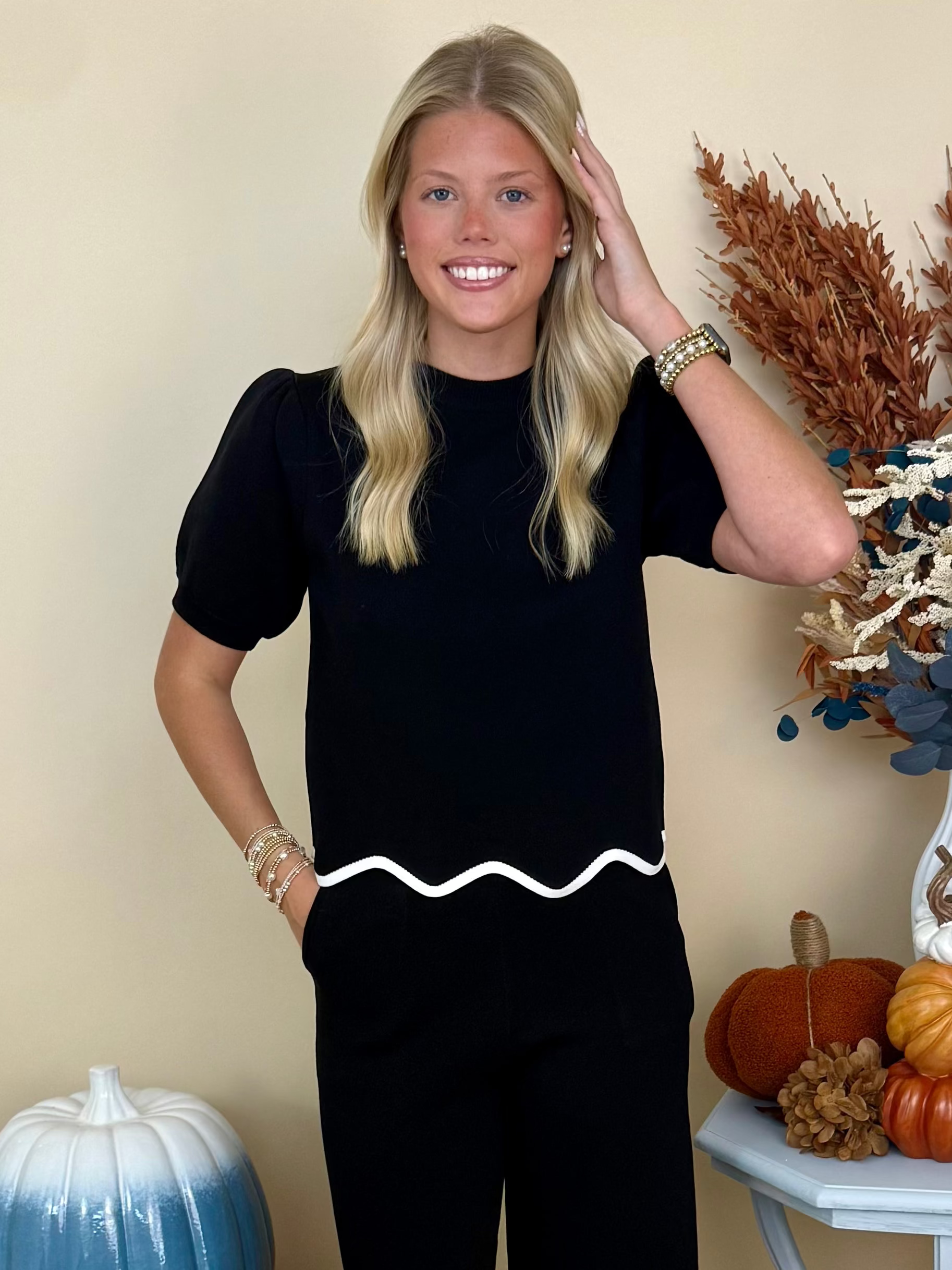 Clean Slate Black Scallop Knit Top-Shop-Womens-Boutique-Clothing