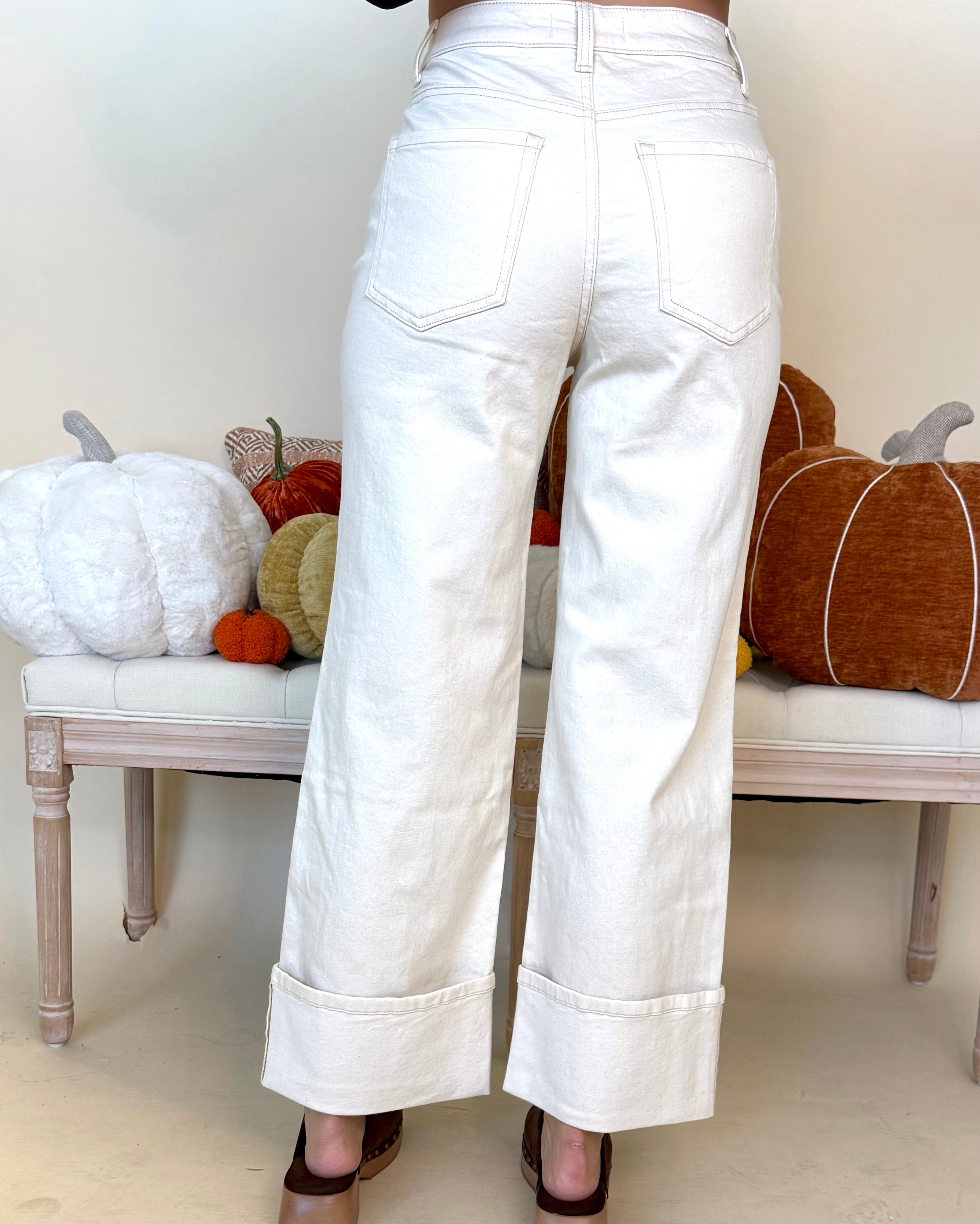 Here For This Sand Cuffed Wide Leg Jean-Shop-Womens-Boutique-Clothing