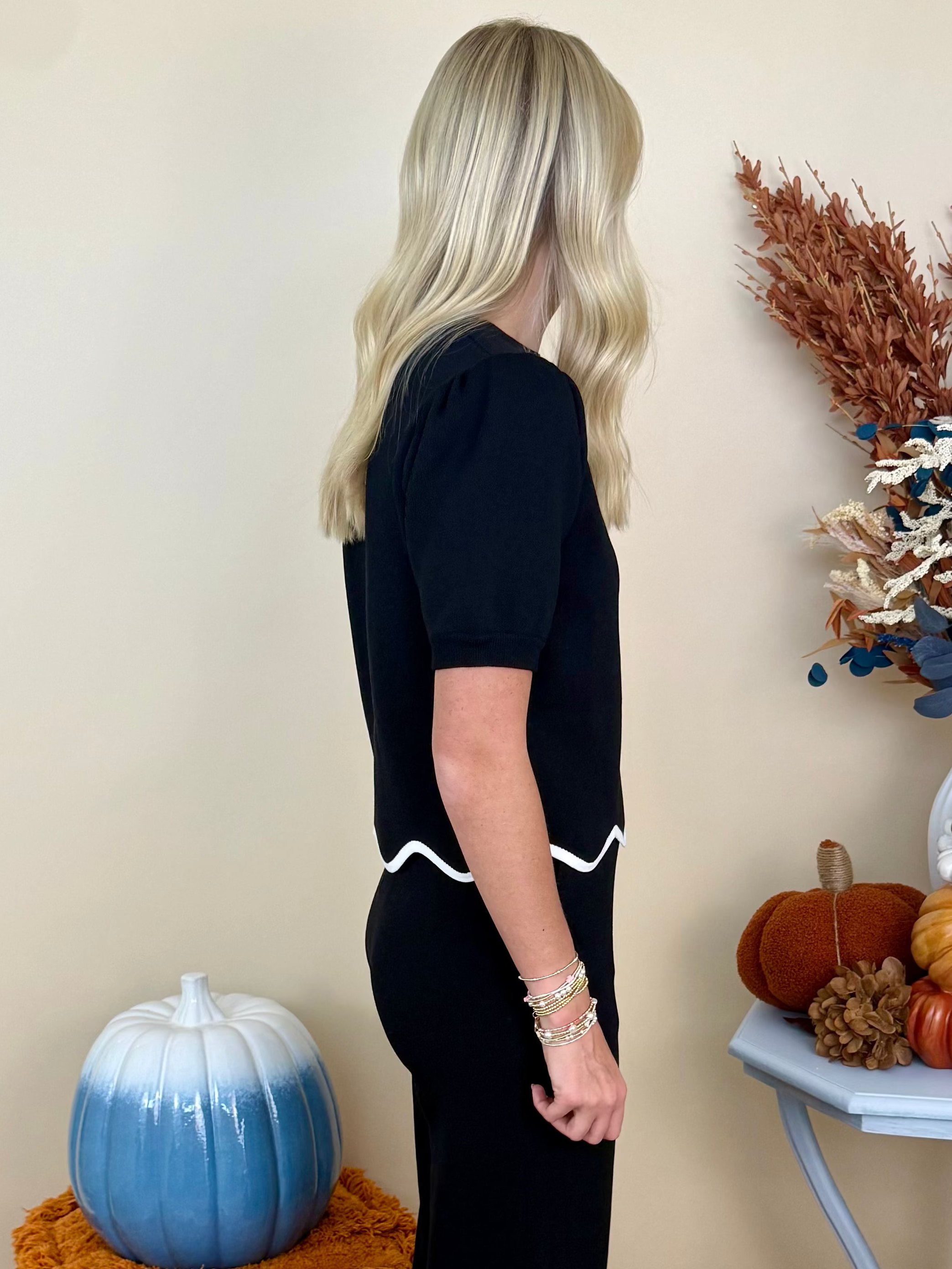 Clean Slate Black Scallop Knit Top-Shop-Womens-Boutique-Clothing