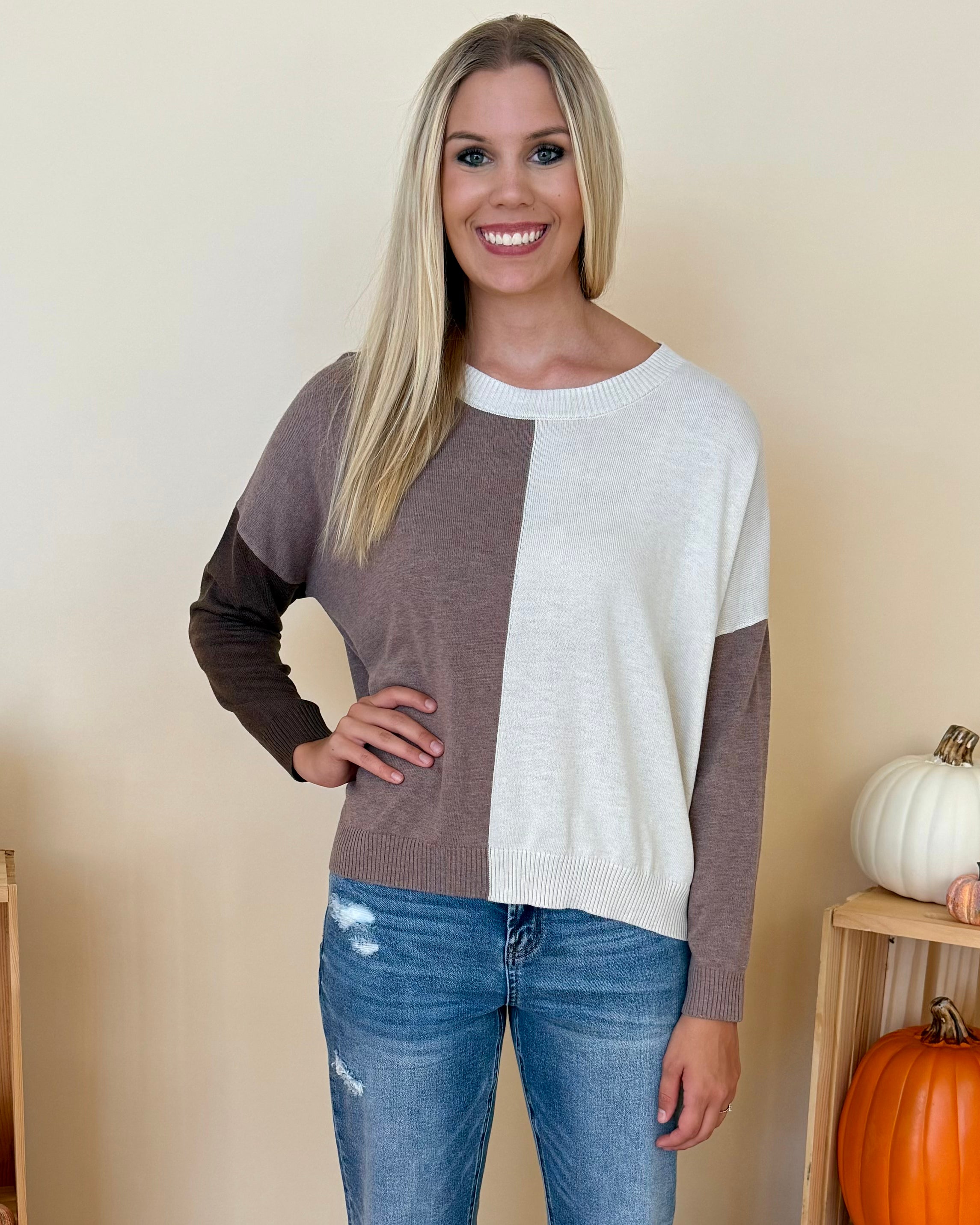 This Turn Mocha Multi Colorblock Sweater-Shop-Womens-Boutique-Clothing