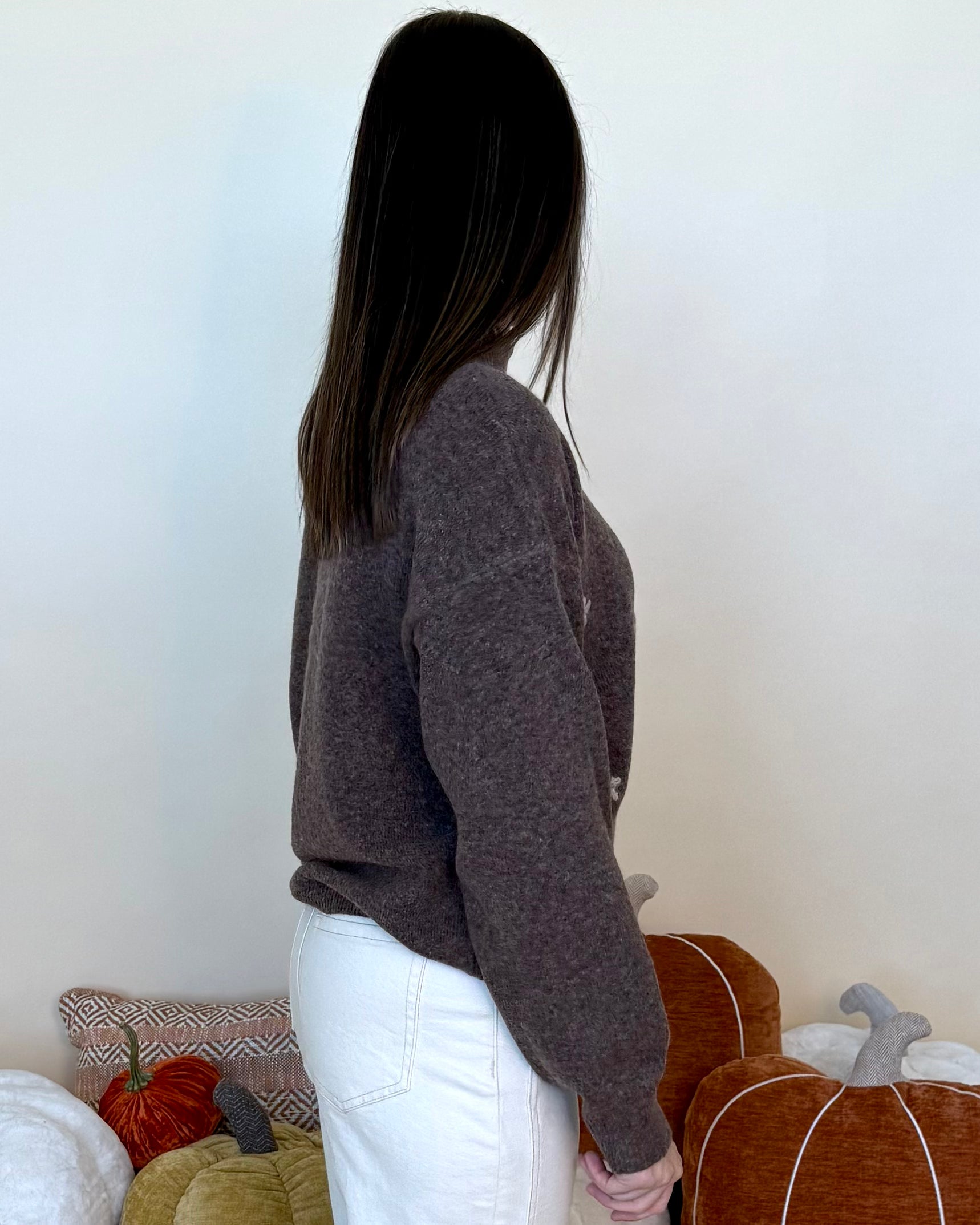 Made You Blush Brown Flower Mock Neck Sweater-Shop-Womens-Boutique-Clothing