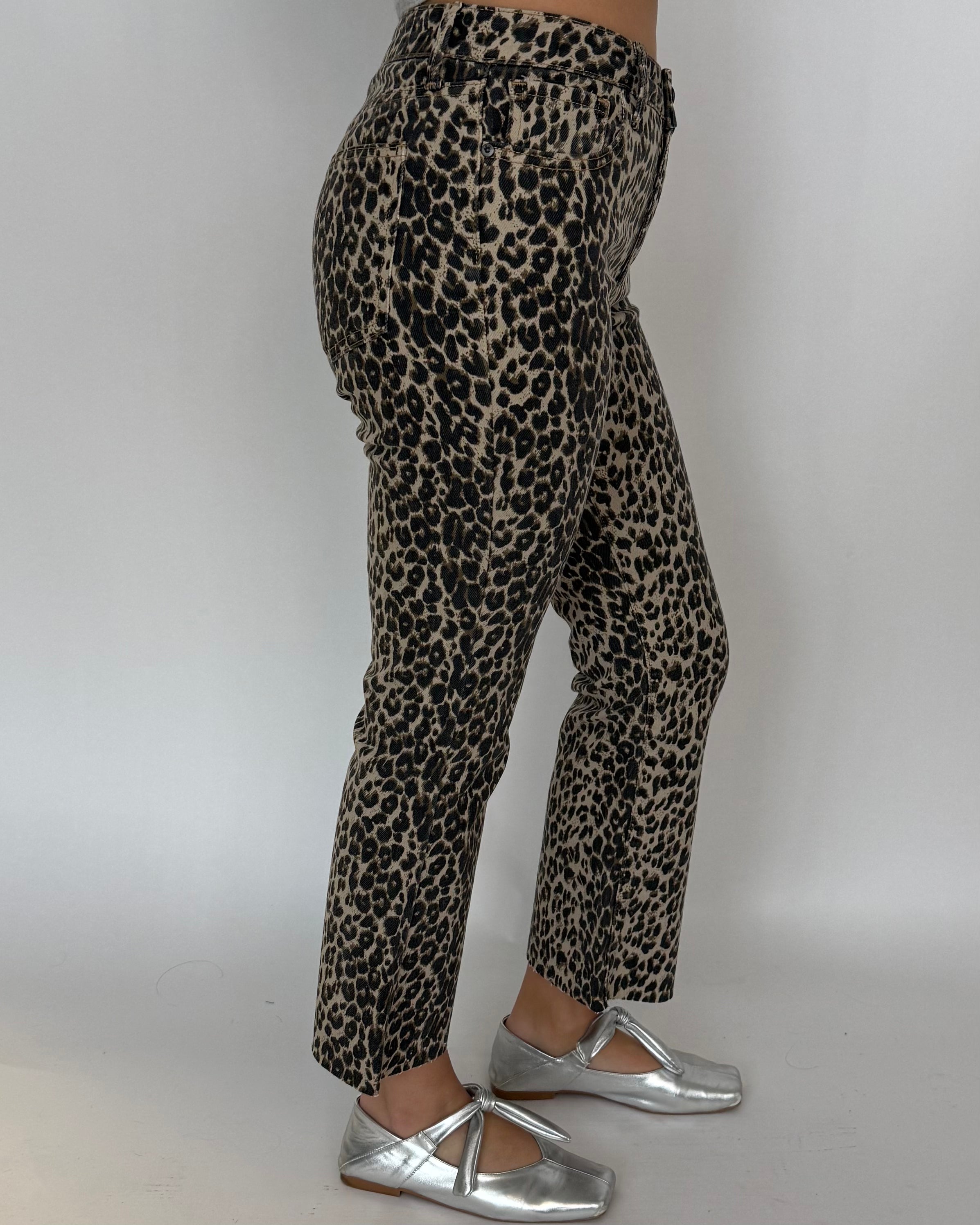 In Contrast Leopard Crop Flare Distressed Jeans-Shop-Womens-Boutique-Clothing