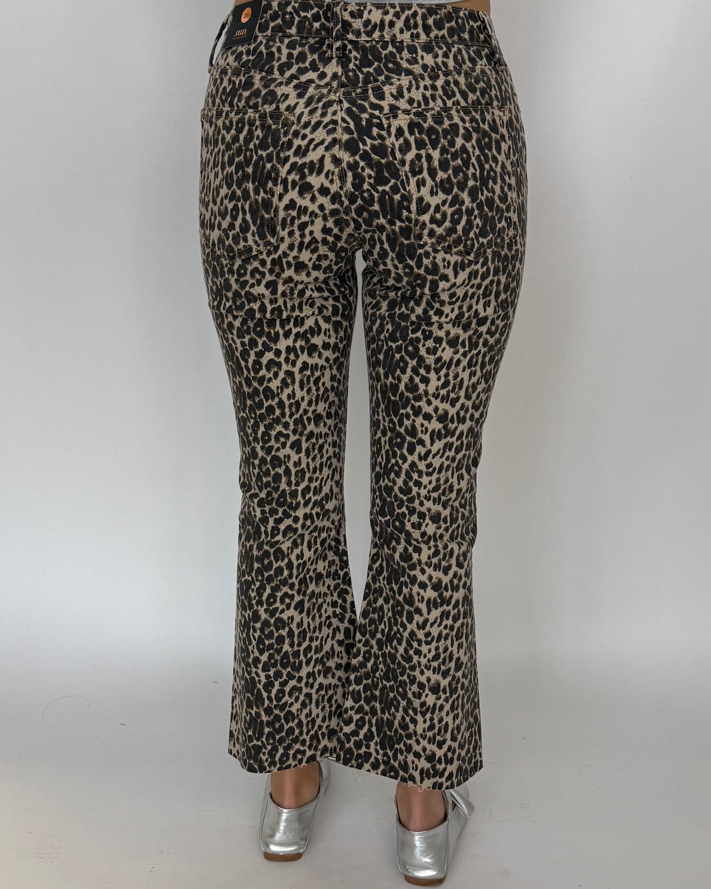 In Contrast Leopard Crop Flare Distressed Jeans-Shop-Womens-Boutique-Clothing