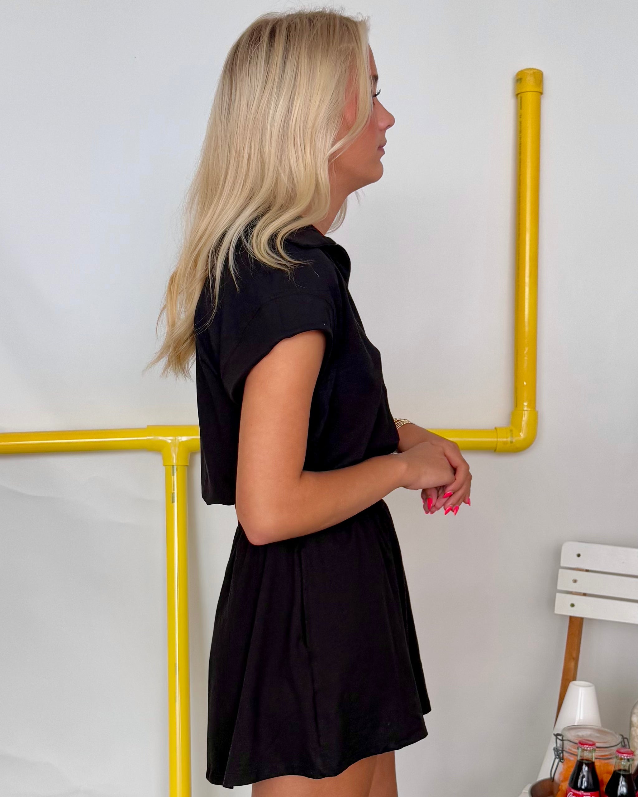 Doing Just Fine Black Collar Romper-Shop-Womens-Boutique-Clothing