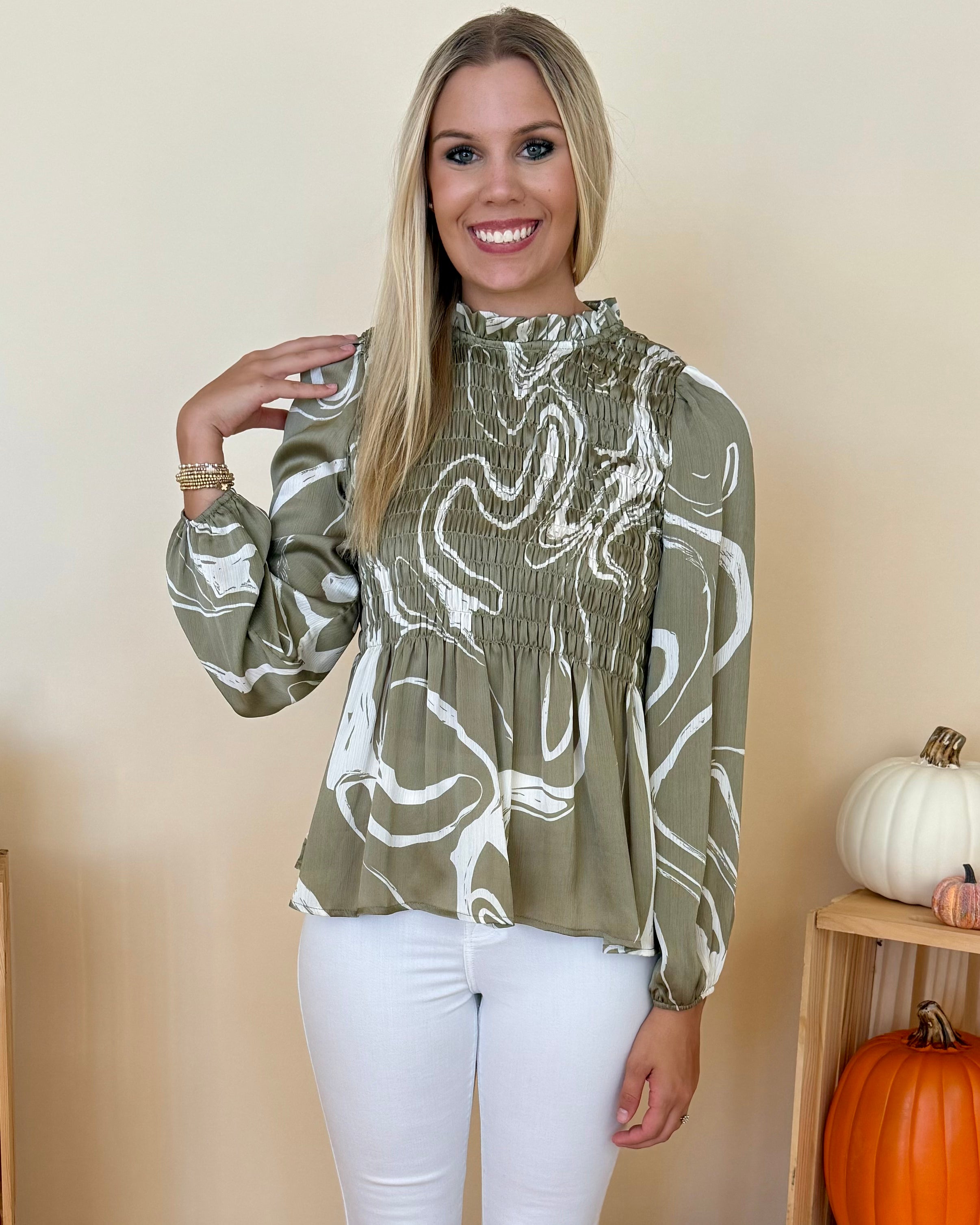 It's Possible Olive Swirl Top-Shop-Womens-Boutique-Clothing