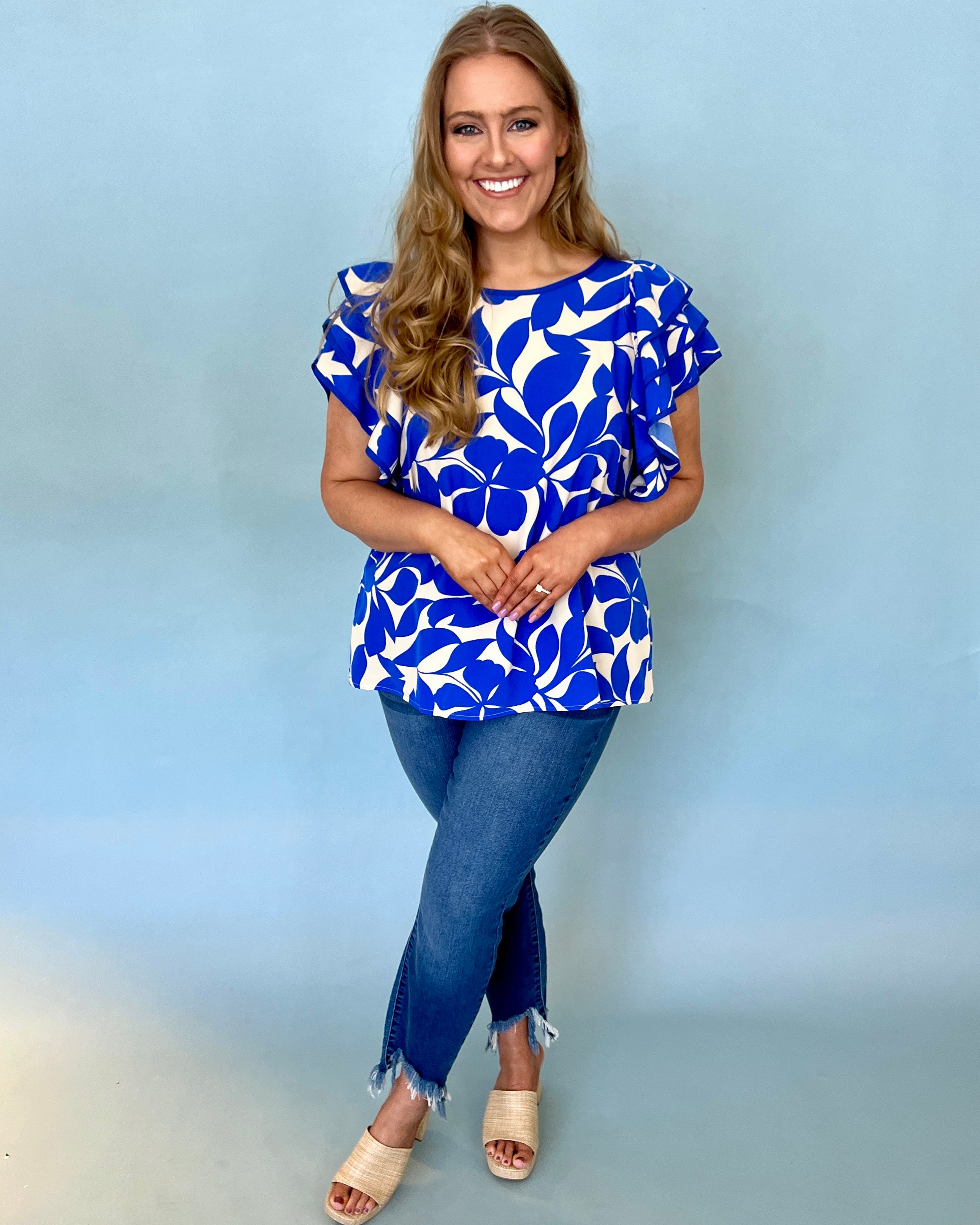 Wishing Away Blue Plus Floral Top-Shop-Womens-Boutique-Clothing