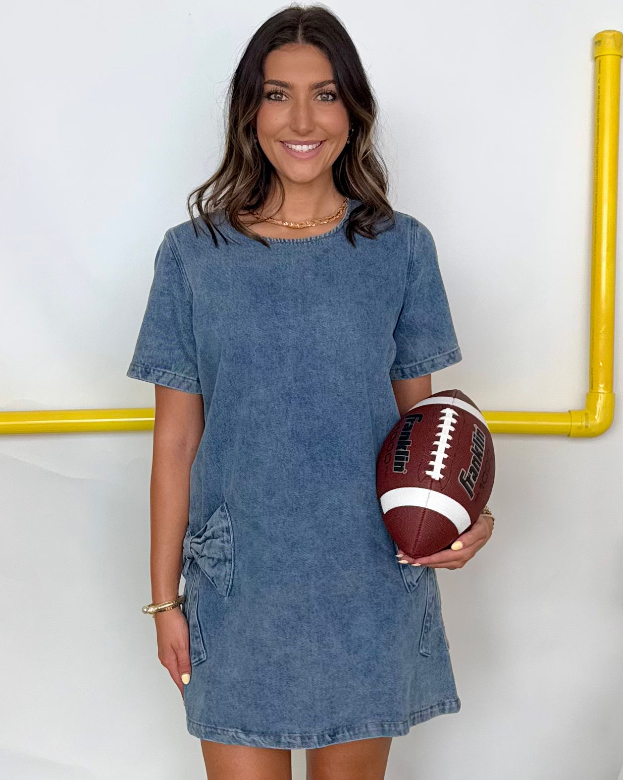 Wonderful Things Denim Bow Detail Dress-Shop-Womens-Boutique-Clothing