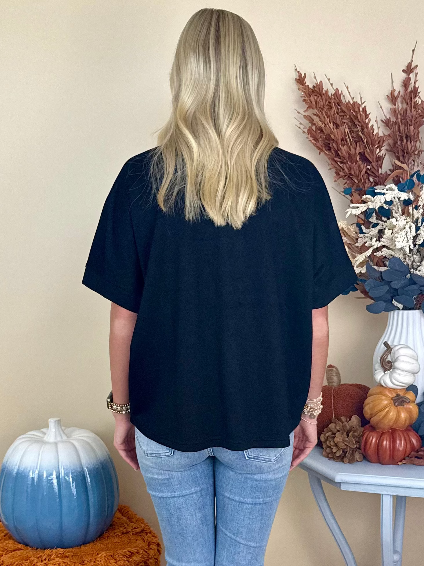 Casual Luxe Black Faux Leather Accent Top-Shop-Womens-Boutique-Clothing