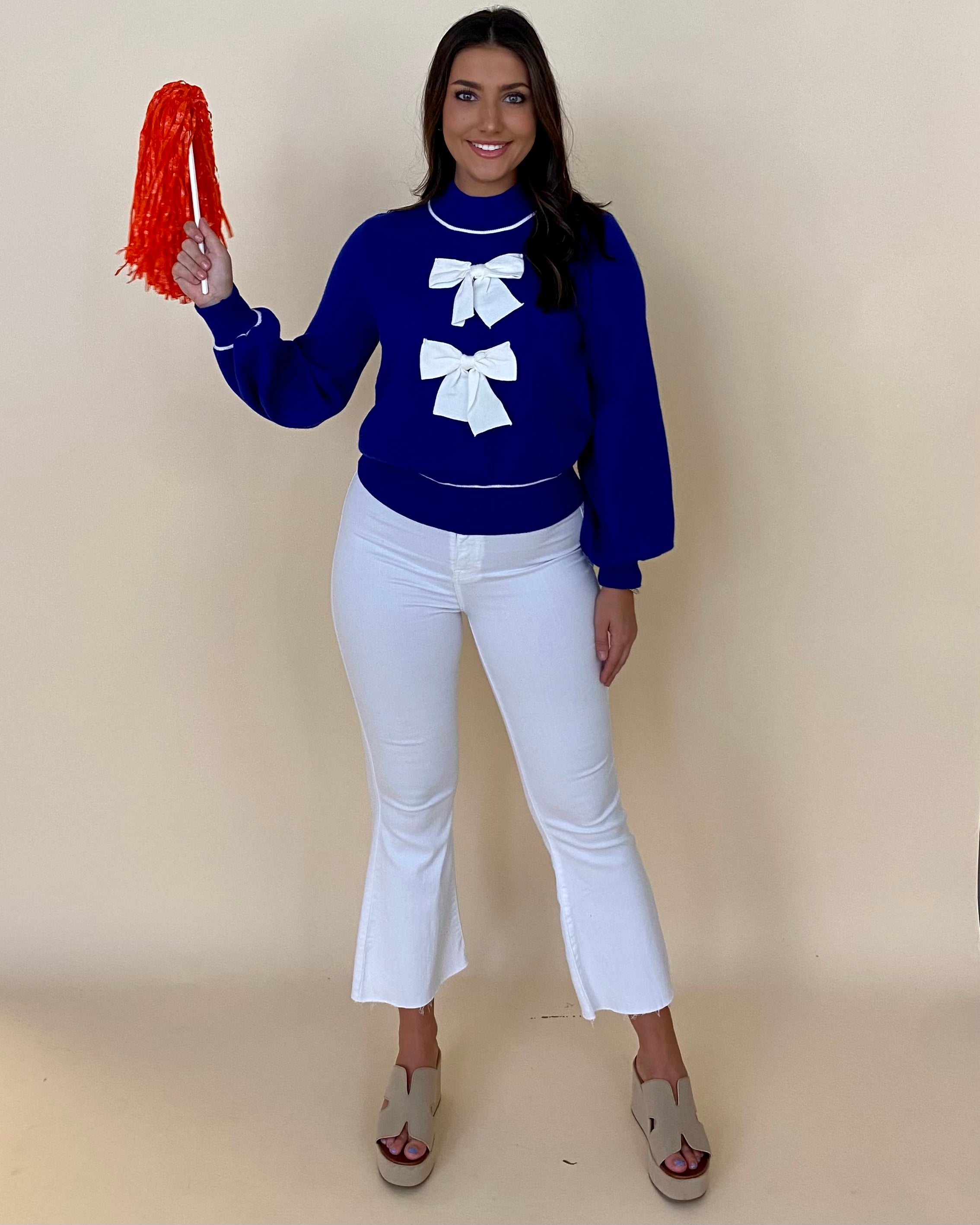 Getting Started Royal Blue Ribbon Sweater-Shop-Womens-Boutique-Clothing