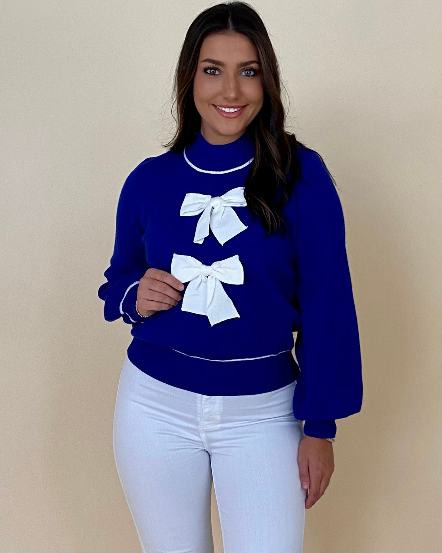 Getting Started Royal Blue Ribbon Sweater-Shop-Womens-Boutique-Clothing