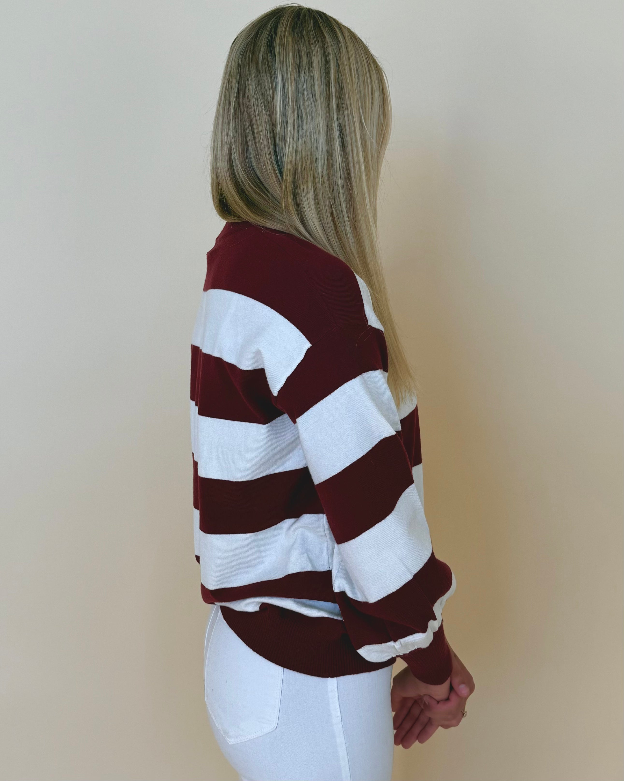 Way Up Burgundy Stripe Sweater-Shop-Womens-Boutique-Clothing