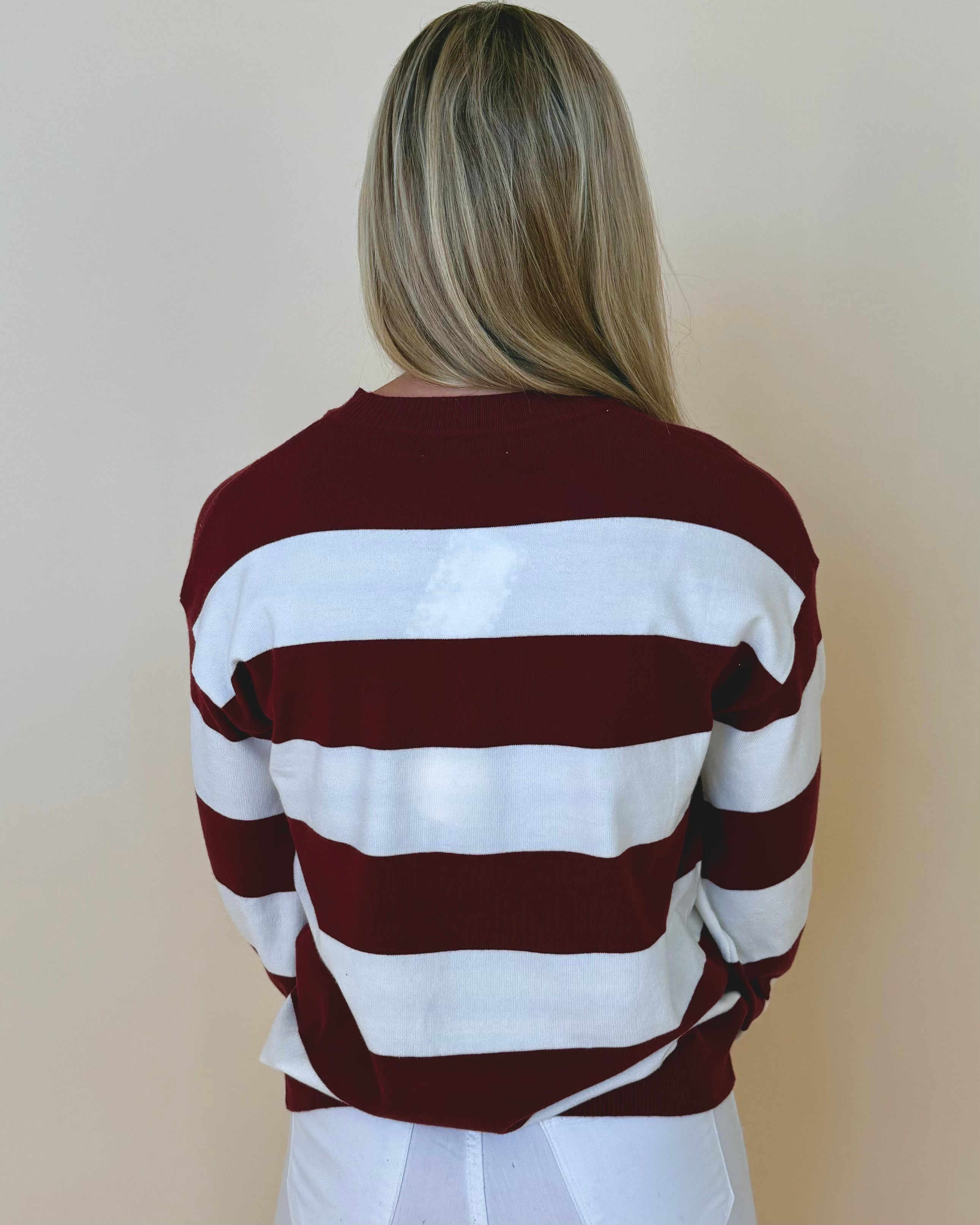 Way Up Burgundy Stripe Sweater-Shop-Womens-Boutique-Clothing