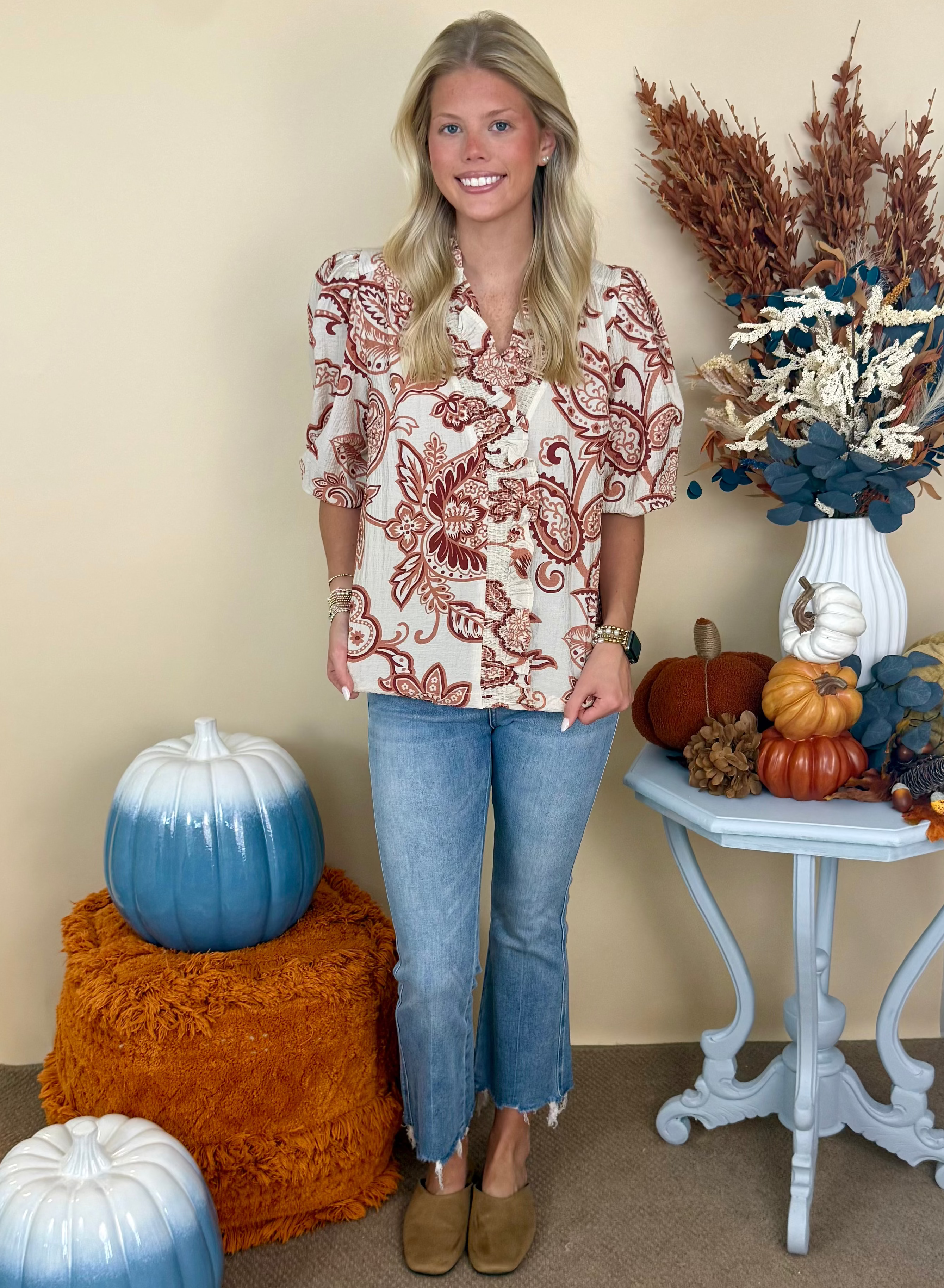 Cheers to This Clay Abstract Smocked Detail Top-Shop-Womens-Boutique-Clothing