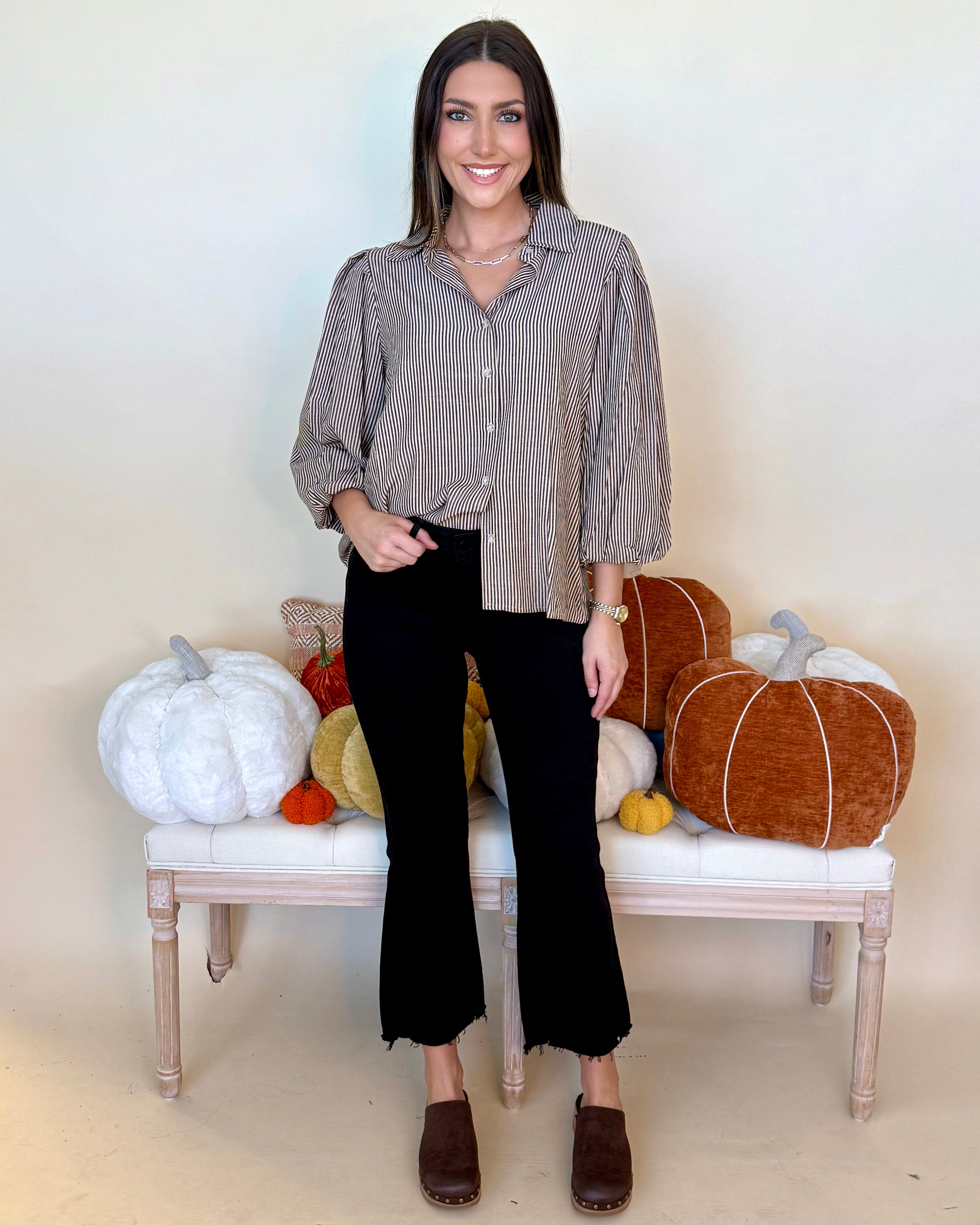 You Wish Light Taupe Striped Button Top-Shop-Womens-Boutique-Clothing