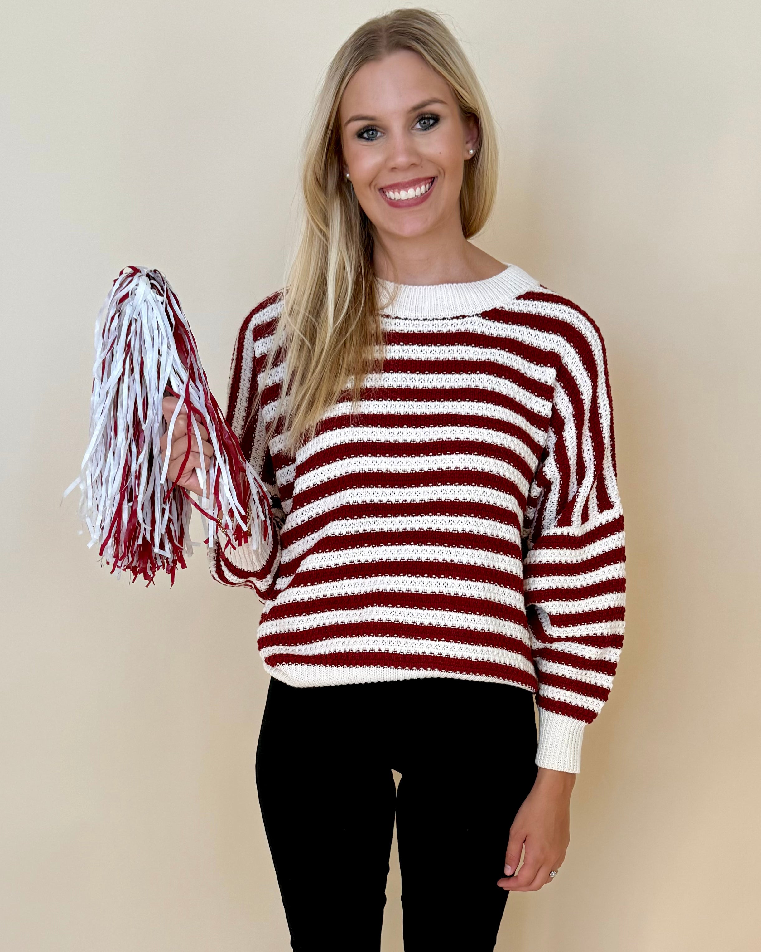 Crowd Favorite Burgundy Stripe Sweater-Shop-Womens-Boutique-Clothing