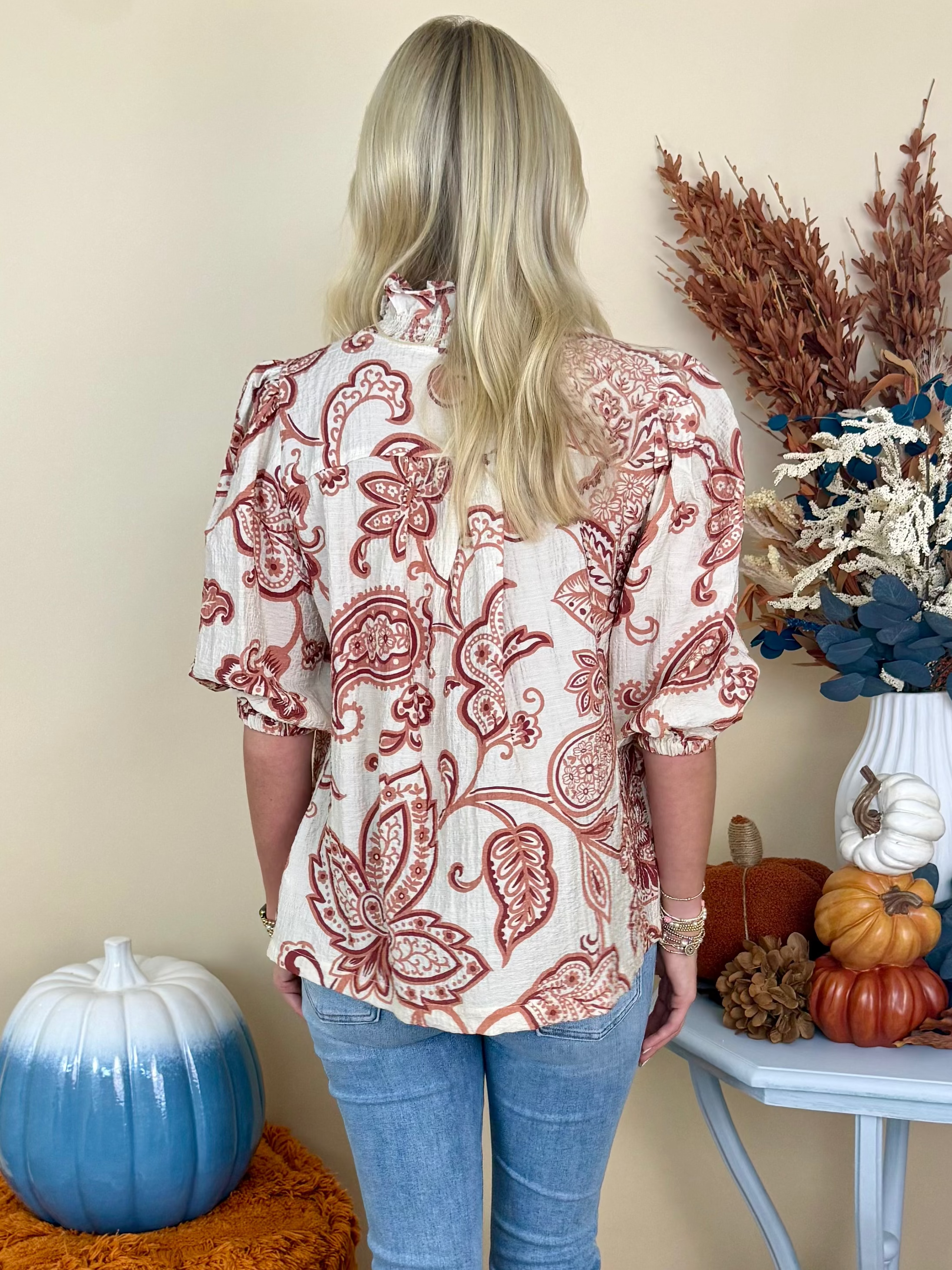 Cheers to This Clay Abstract Smocked Detail Top-Shop-Womens-Boutique-Clothing