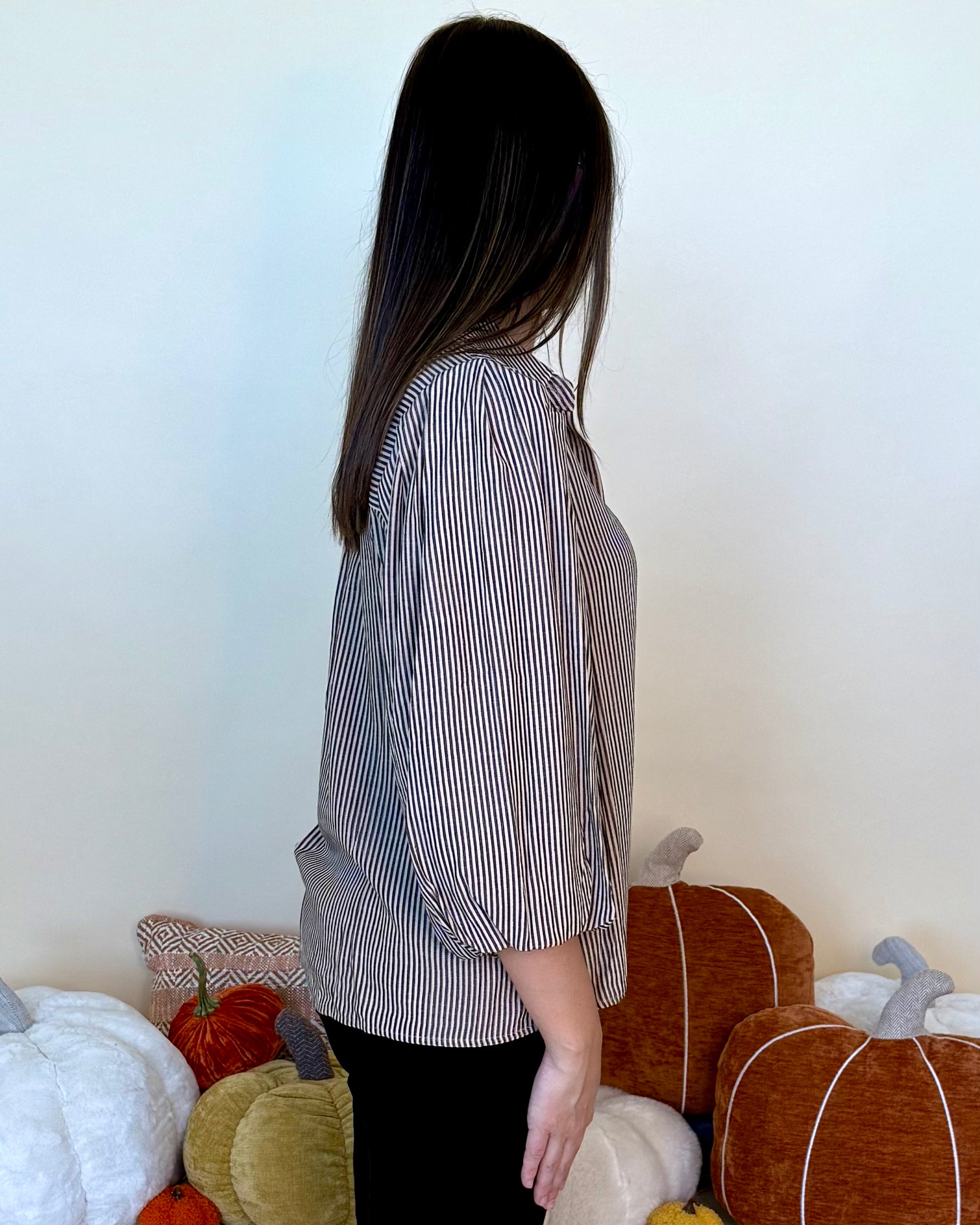 You Wish Light Taupe Striped Button Top-Shop-Womens-Boutique-Clothing