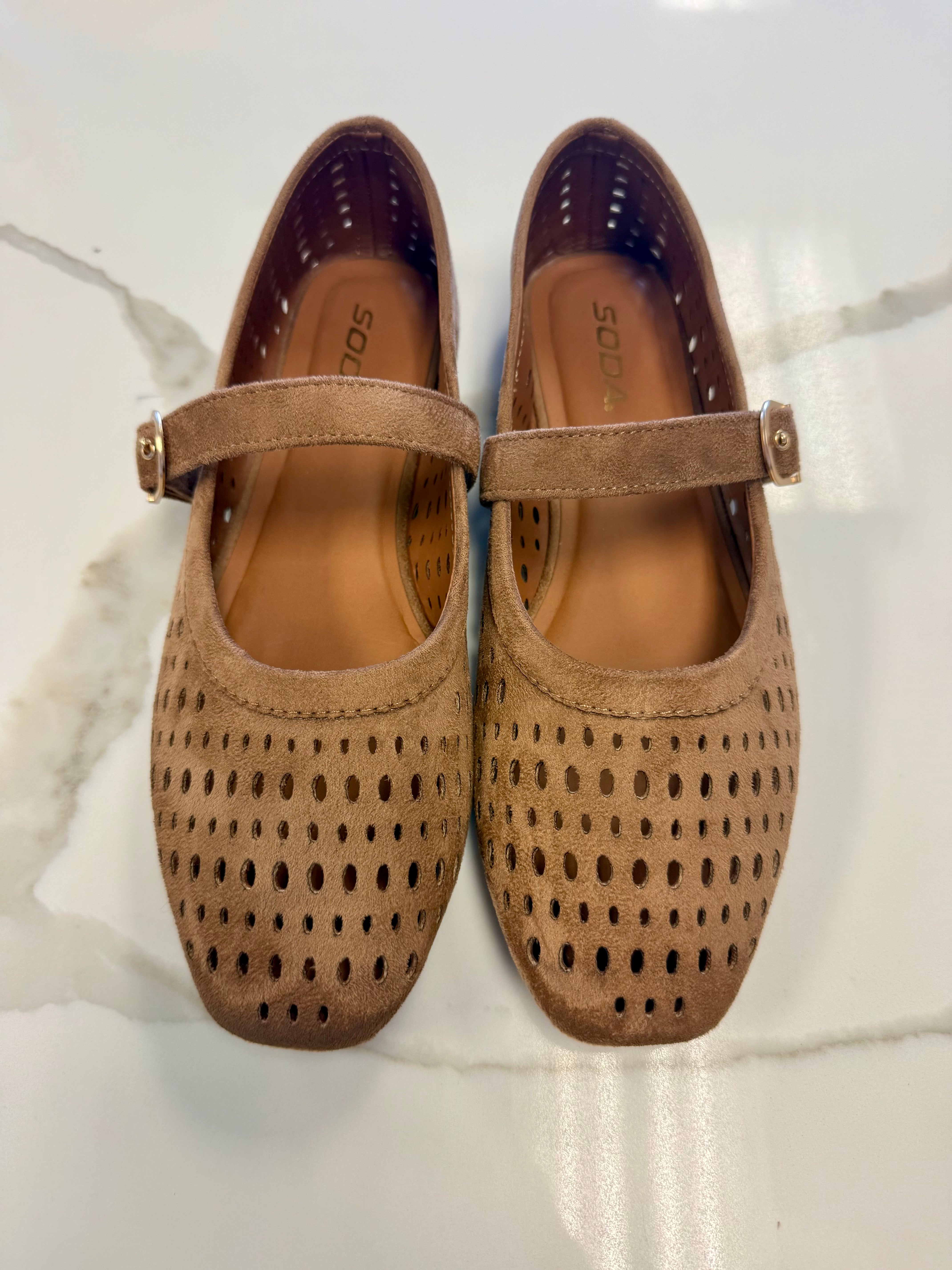Lucy Tan Cut Out Buckle Mary Jane Flat-Shop-Womens-Boutique-Clothing