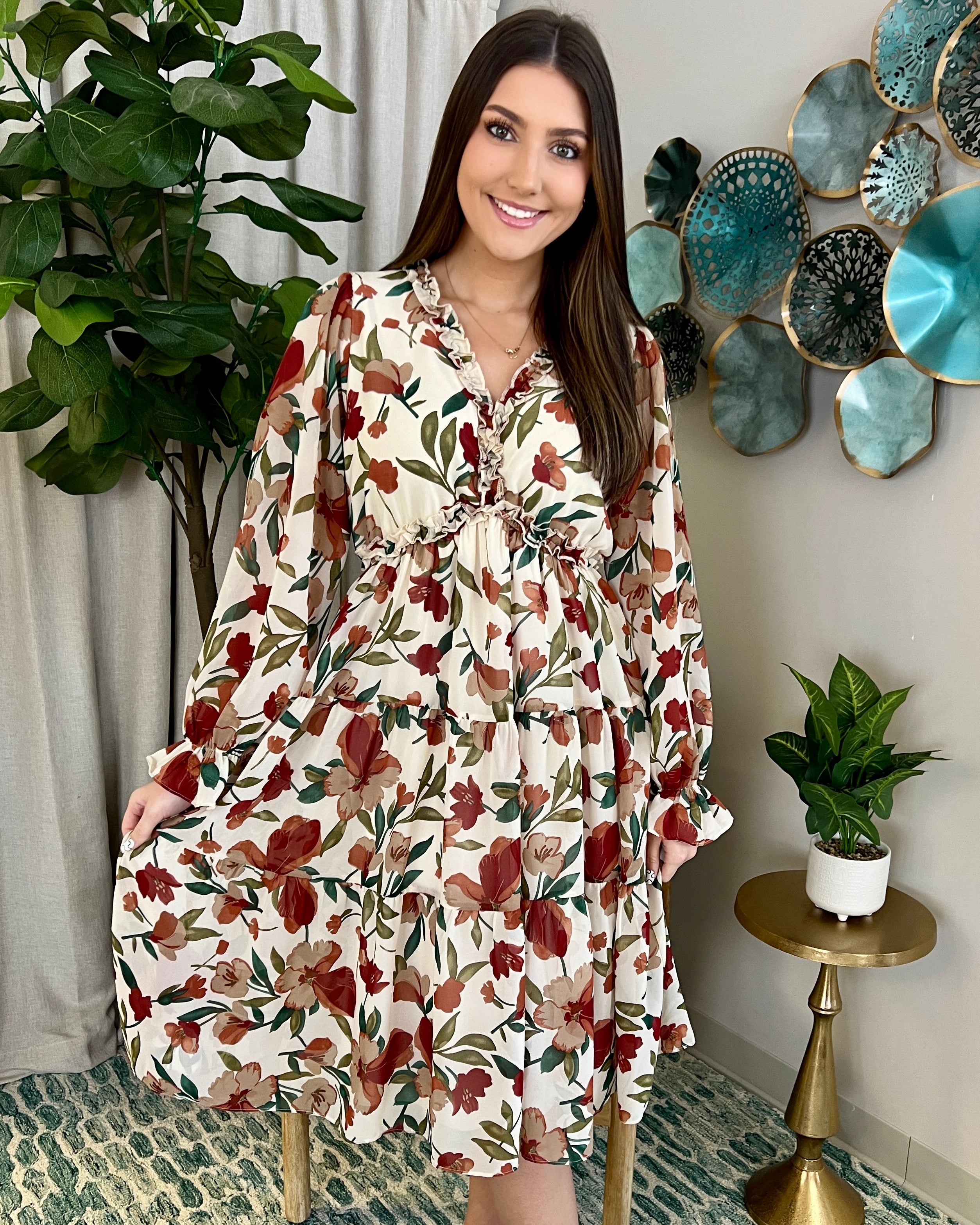 Brunch Plans Ivory Floral Midi Dress-Shop-Womens-Boutique-Clothing
