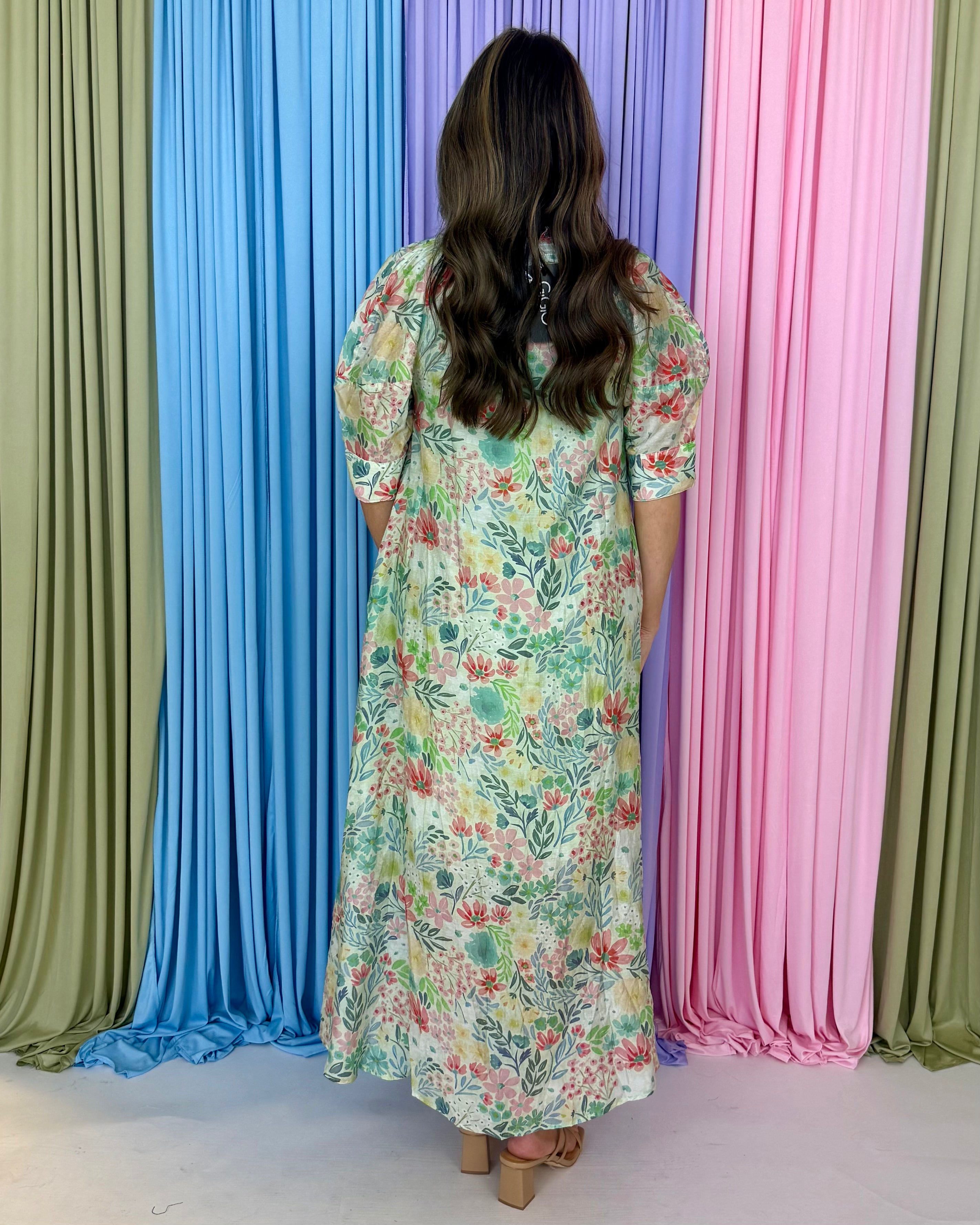 Style Statement Green/Blush Floral Print Maxi Dress-Shop-Womens-Boutique-Clothing