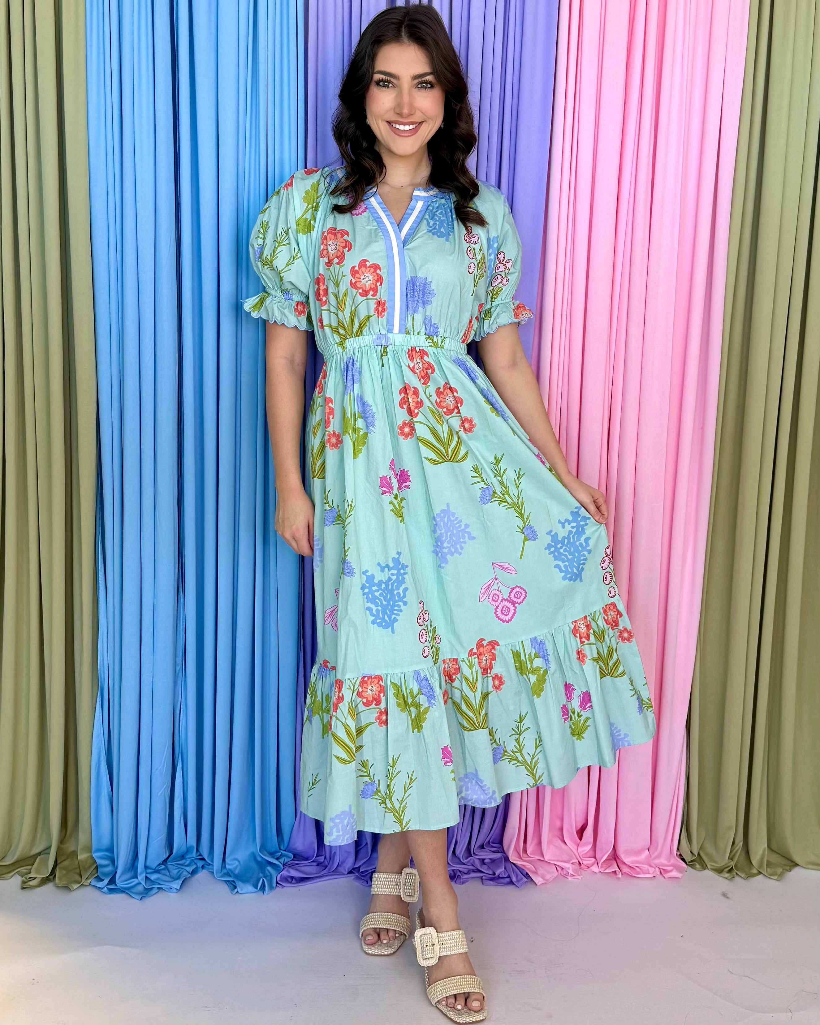 So Ready Seafoam Floral Midi Dress-Shop-Womens-Boutique-Clothing