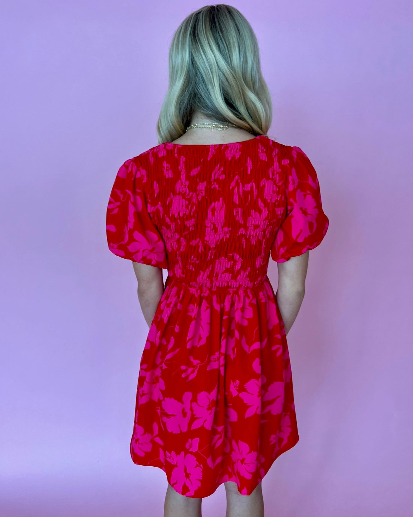 Pressed For Paradise Red Floral Puff Sleeve Smocked Dress-Shop-Womens-Boutique-Clothing