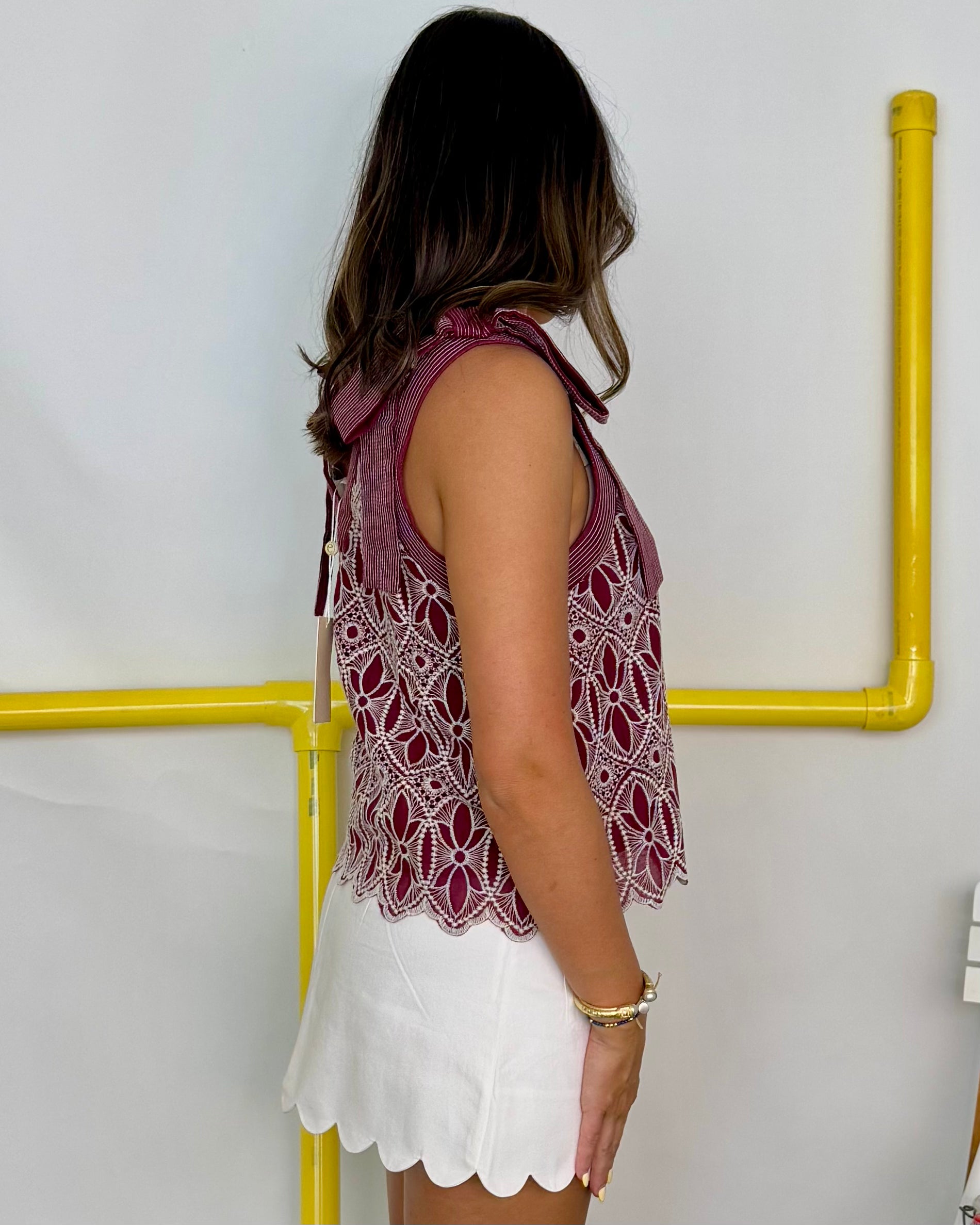 Say Less Burgundy Embroidered Bow Top-Shop-Womens-Boutique-Clothing