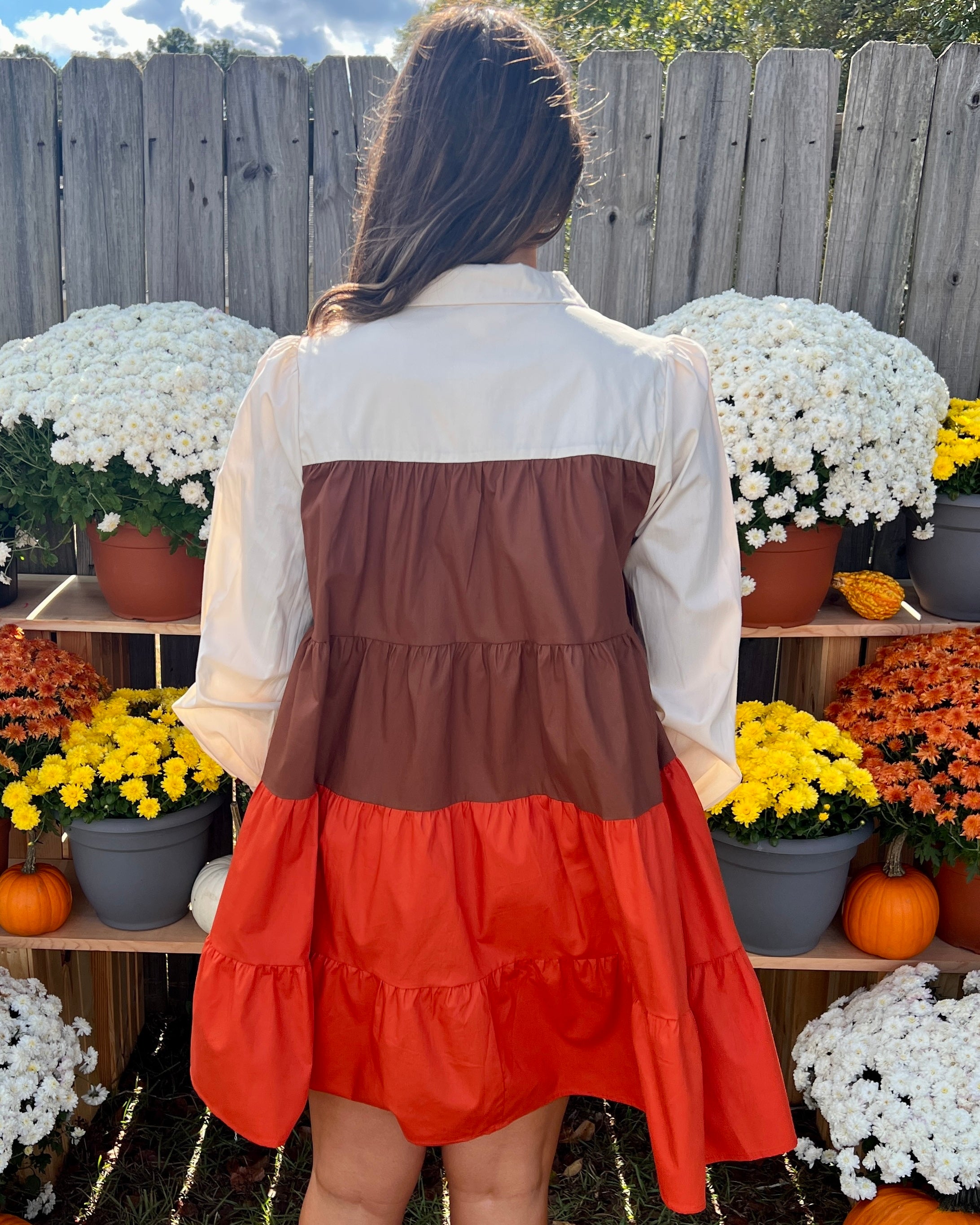 Lovely Views Orange/Brown Multi Color Block Tiered Dress-Shop-Womens-Boutique-Clothing