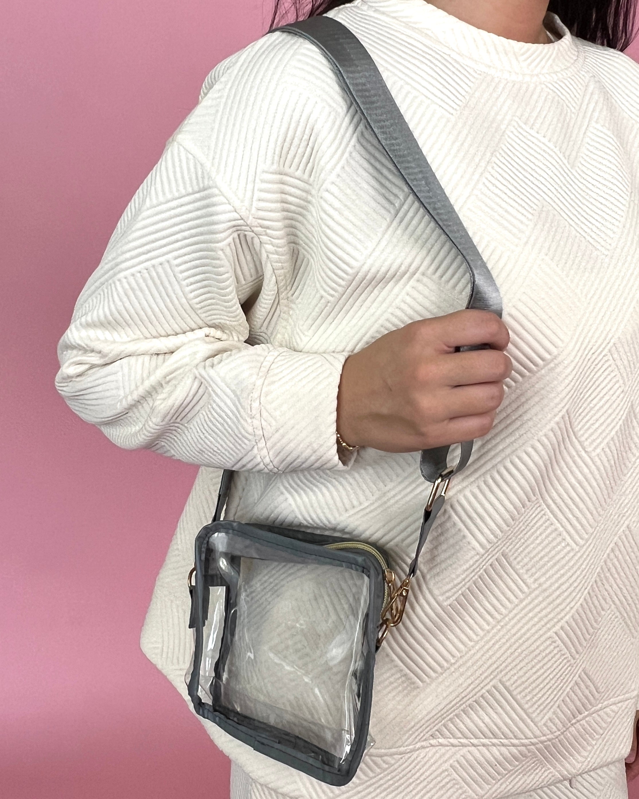 Moving On Grey Leather Trimmed Square Clear Bag-Regular-Shop-Womens-Boutique-Clothing