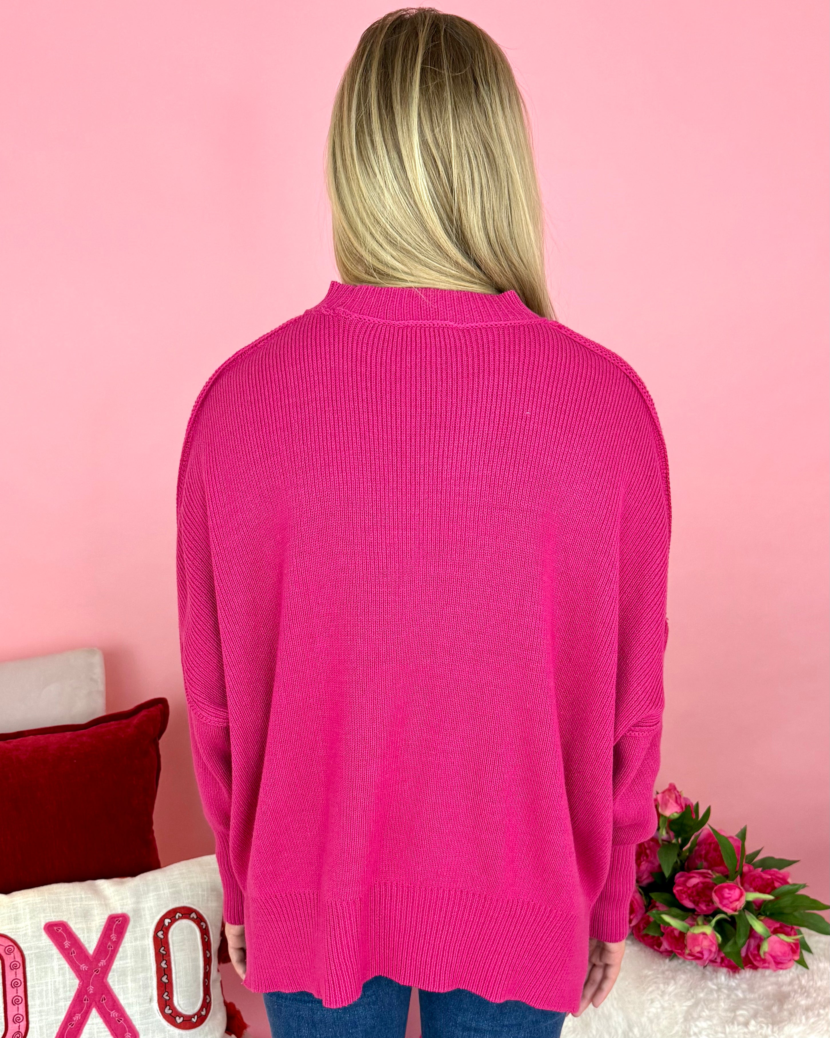 Over Again Hot Pink Oversized Sweater-Shop-Womens-Boutique-Clothing