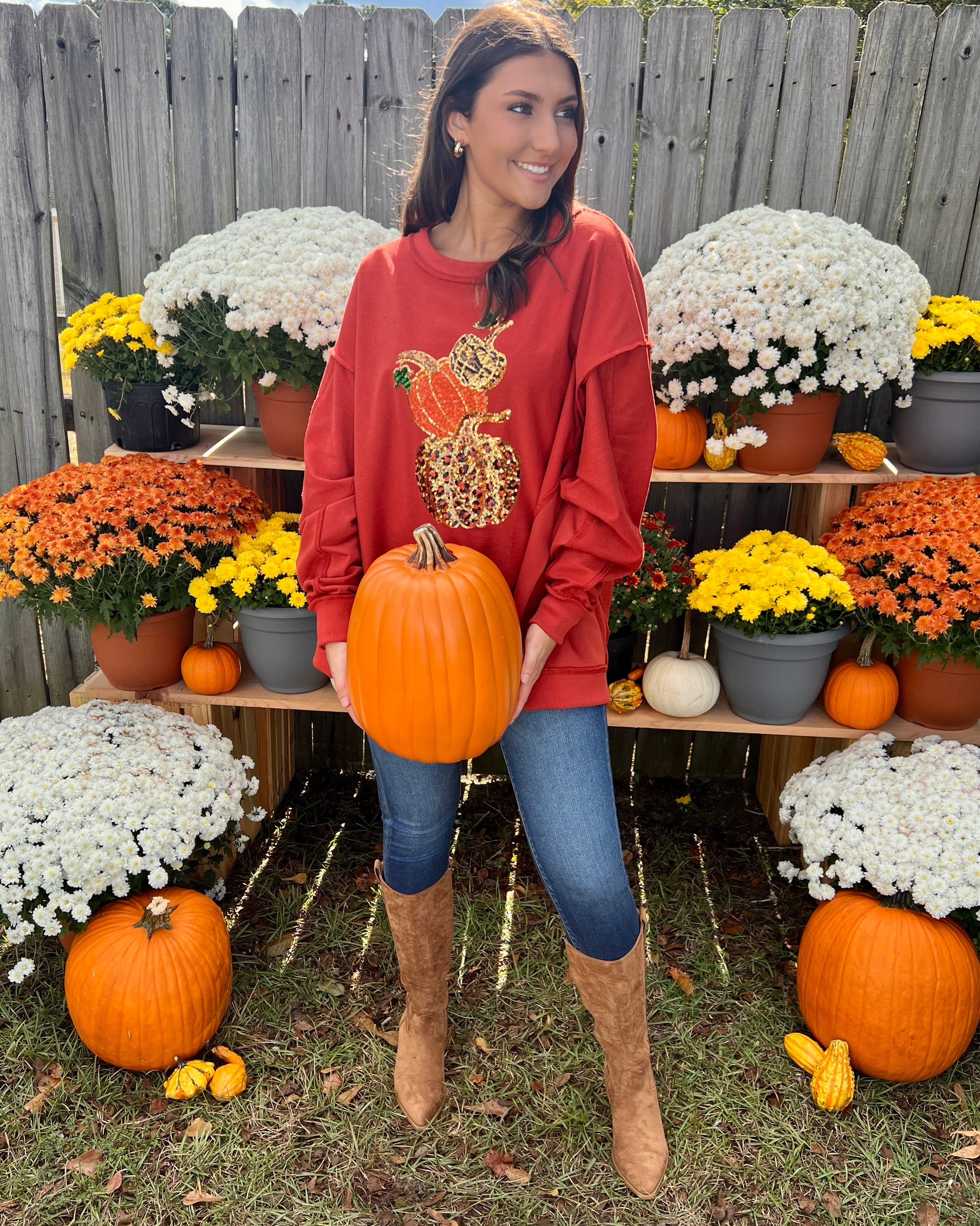 Hey Pumpkin Rust Pumpkin Sequins Top-Shop-Womens-Boutique-Clothing