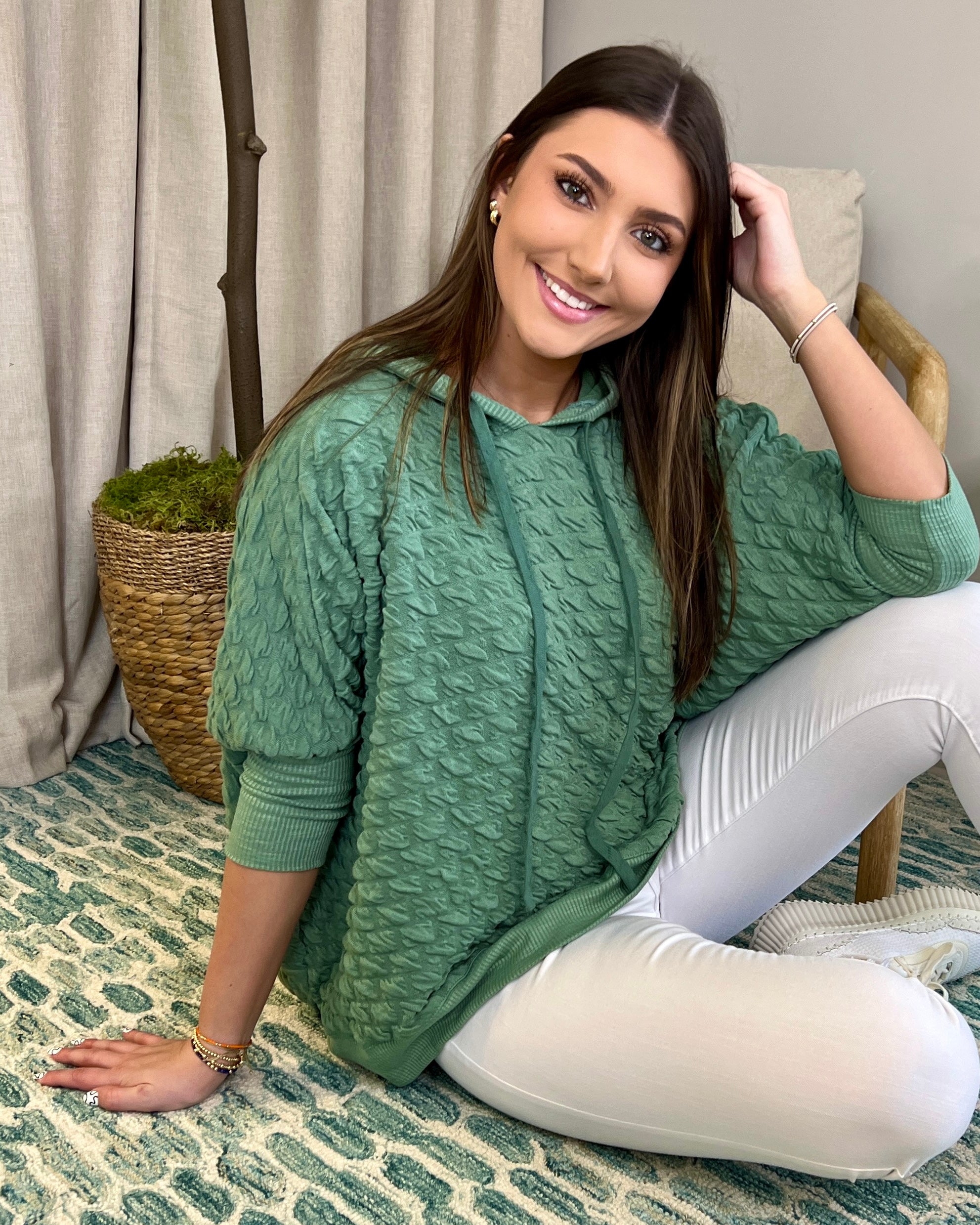 All On You Sage Green Puff Textured Top-Shop-Womens-Boutique-Clothing