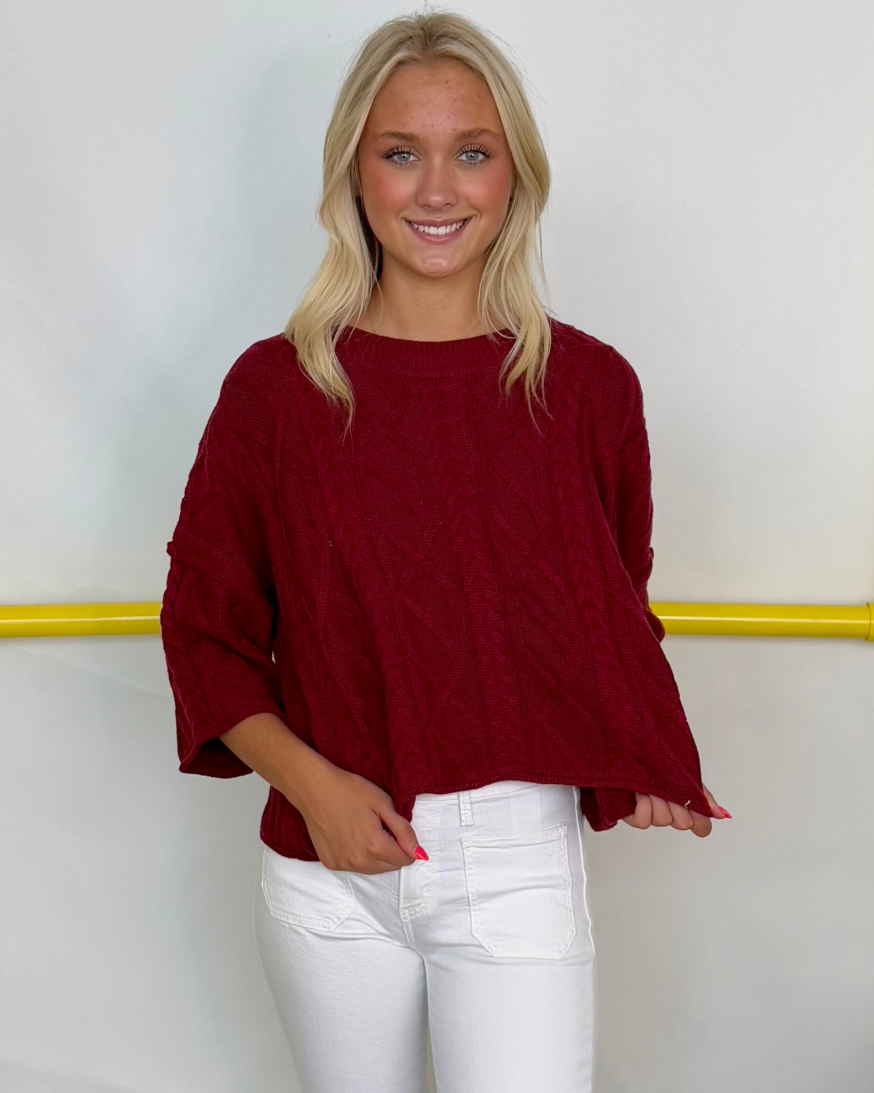 Cherish You Burgundy Cable Sweater-Shop-Womens-Boutique-Clothing
