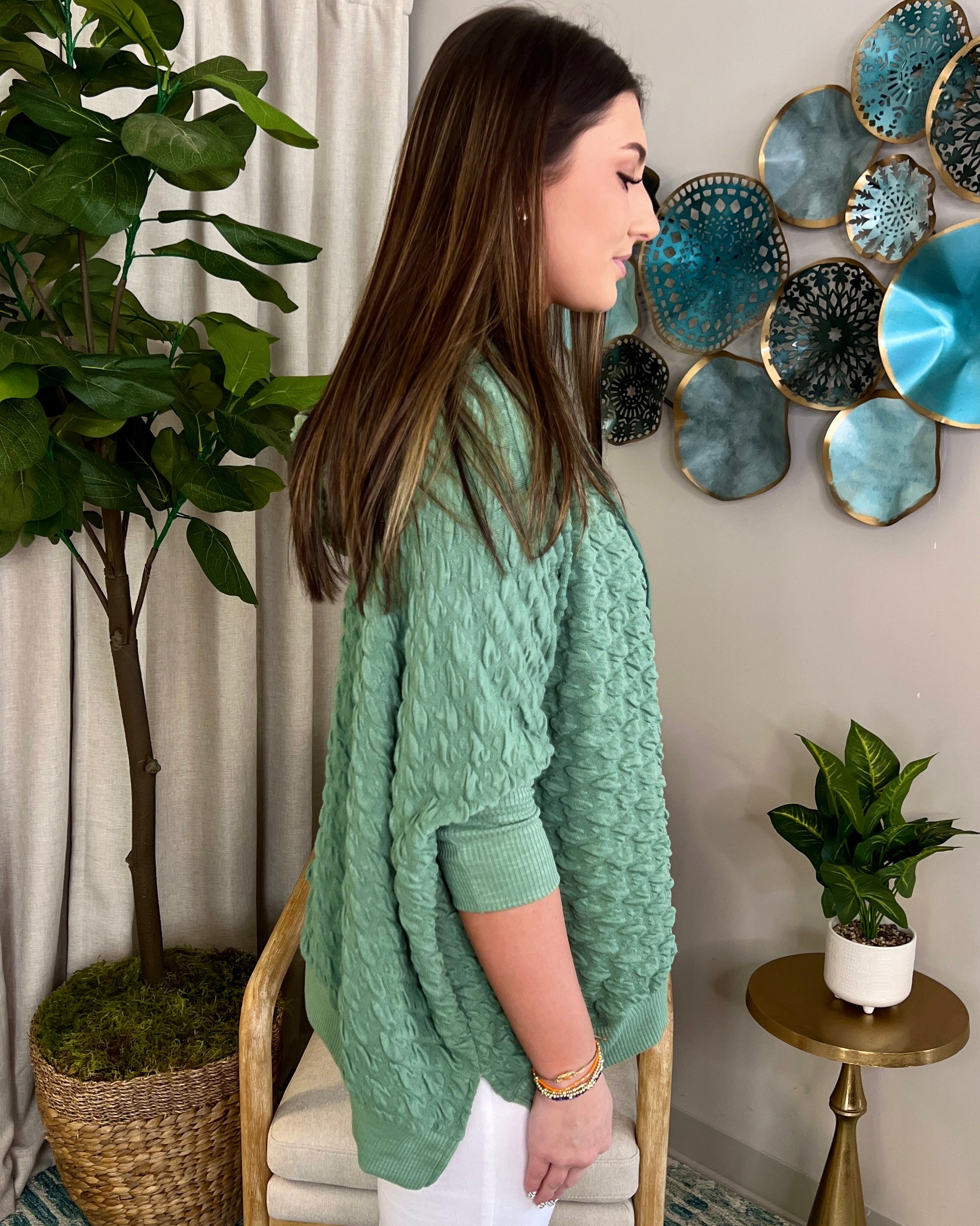 All On You Sage Green Puff Textured Top-Shop-Womens-Boutique-Clothing