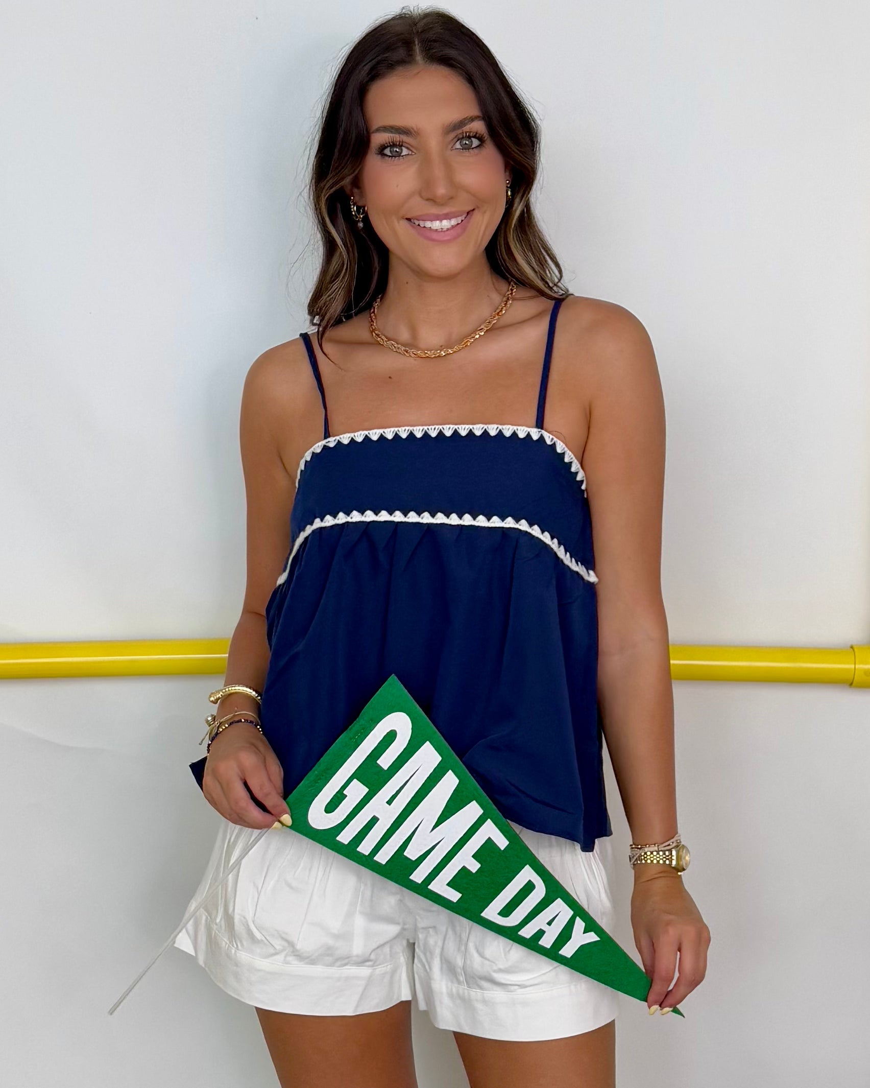 All Good Signs Navy Stitch Babydoll Top-Shop-Womens-Boutique-Clothing