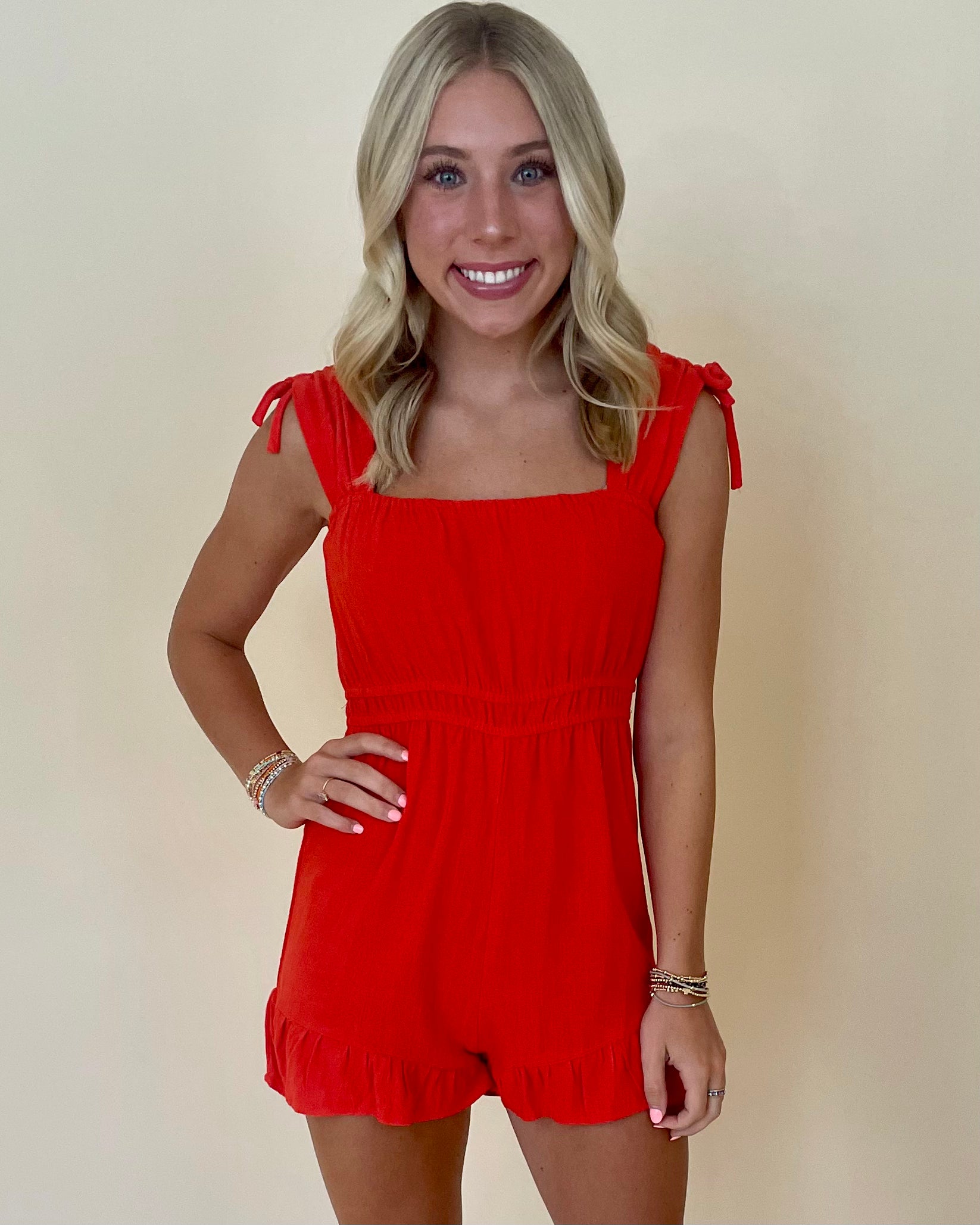 Always Ready Tomato Ruffle Romper-Shop-Womens-Boutique-Clothing