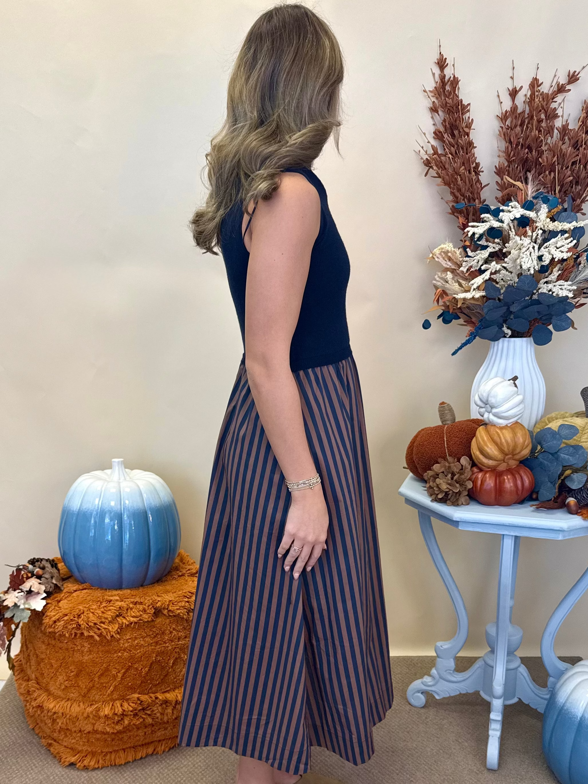Cozy Evenings Navy Mock Neck Sleeveless Midi Dress-Shop-Womens-Boutique-Clothing