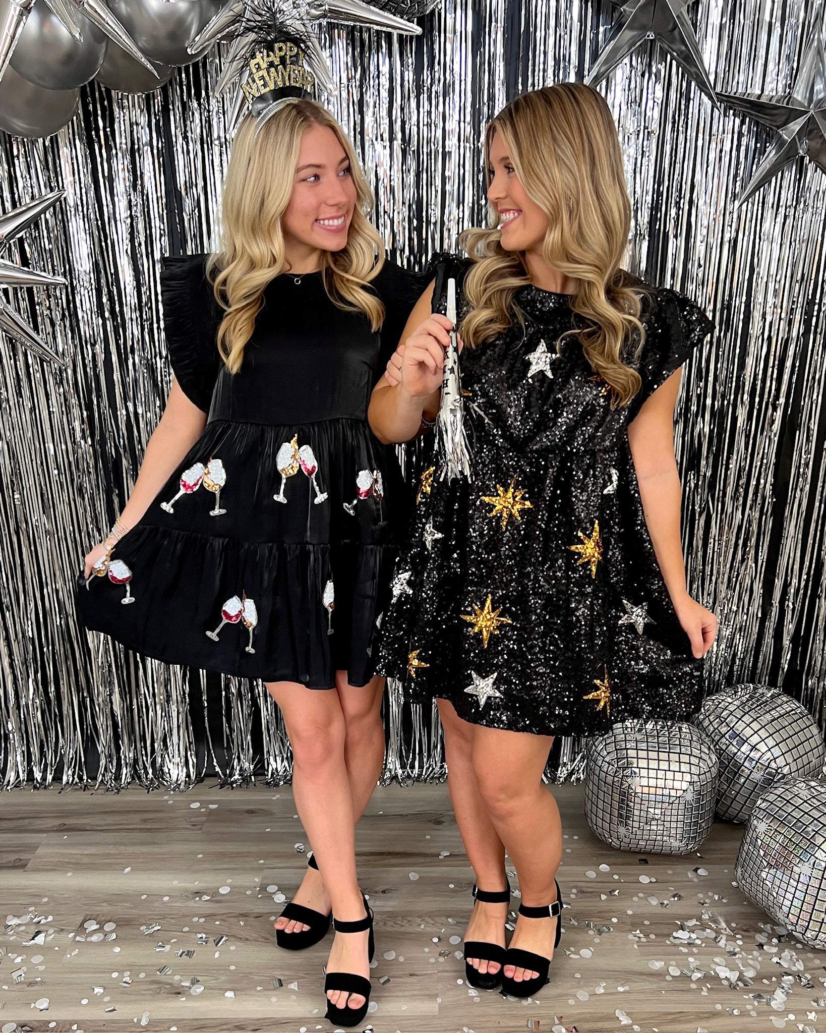 Bright Night Black Star Sequins Dress-Shop-Womens-Boutique-Clothing