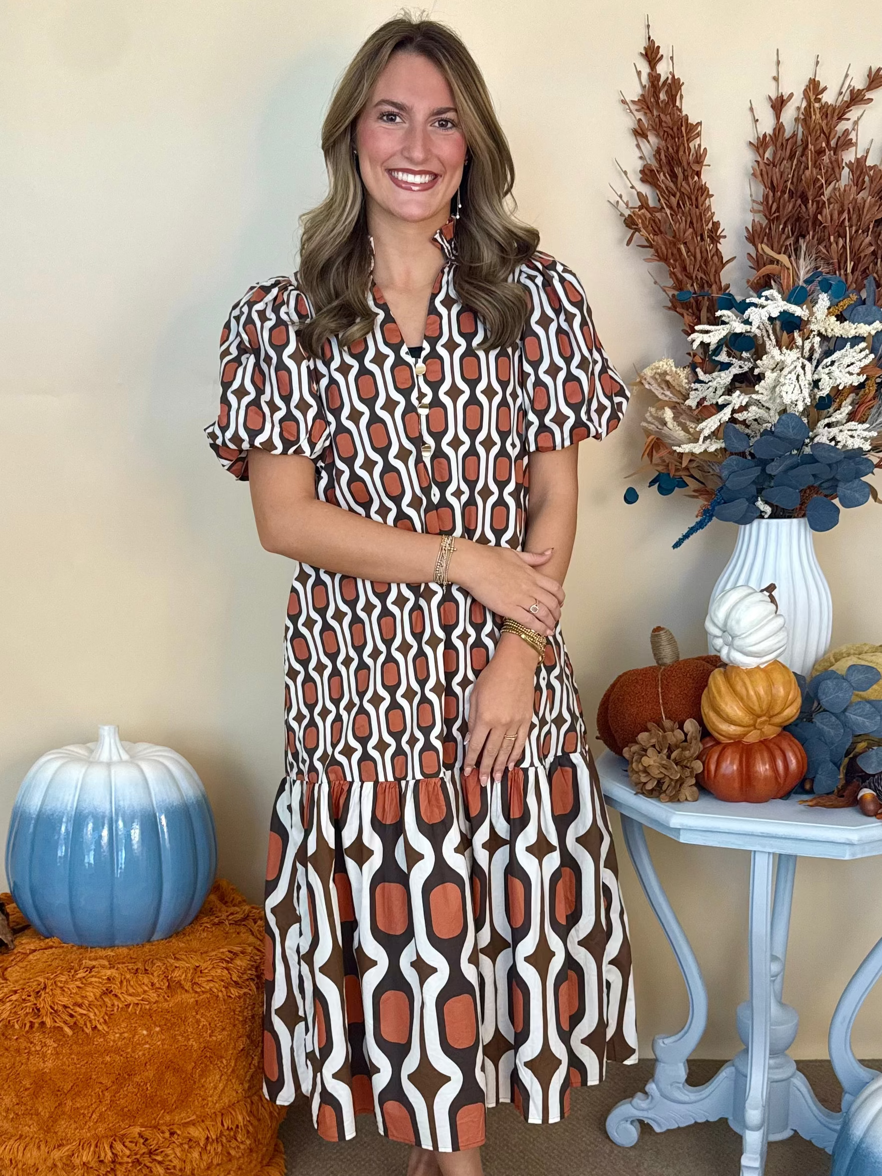 Dream a Little Brown and Rust Geometric Dress-Shop-Womens-Boutique-Clothing