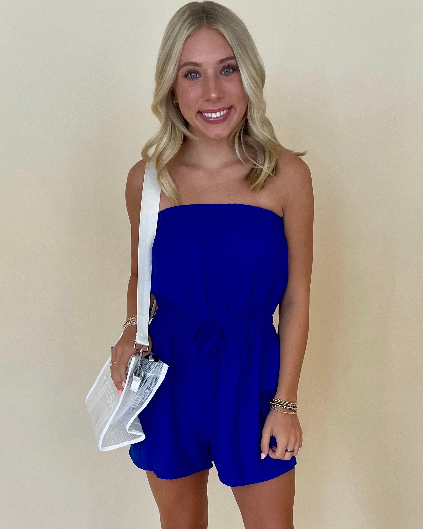 Pass The Ball Royal Blue Cargo Romper-Shop-Womens-Boutique-Clothing