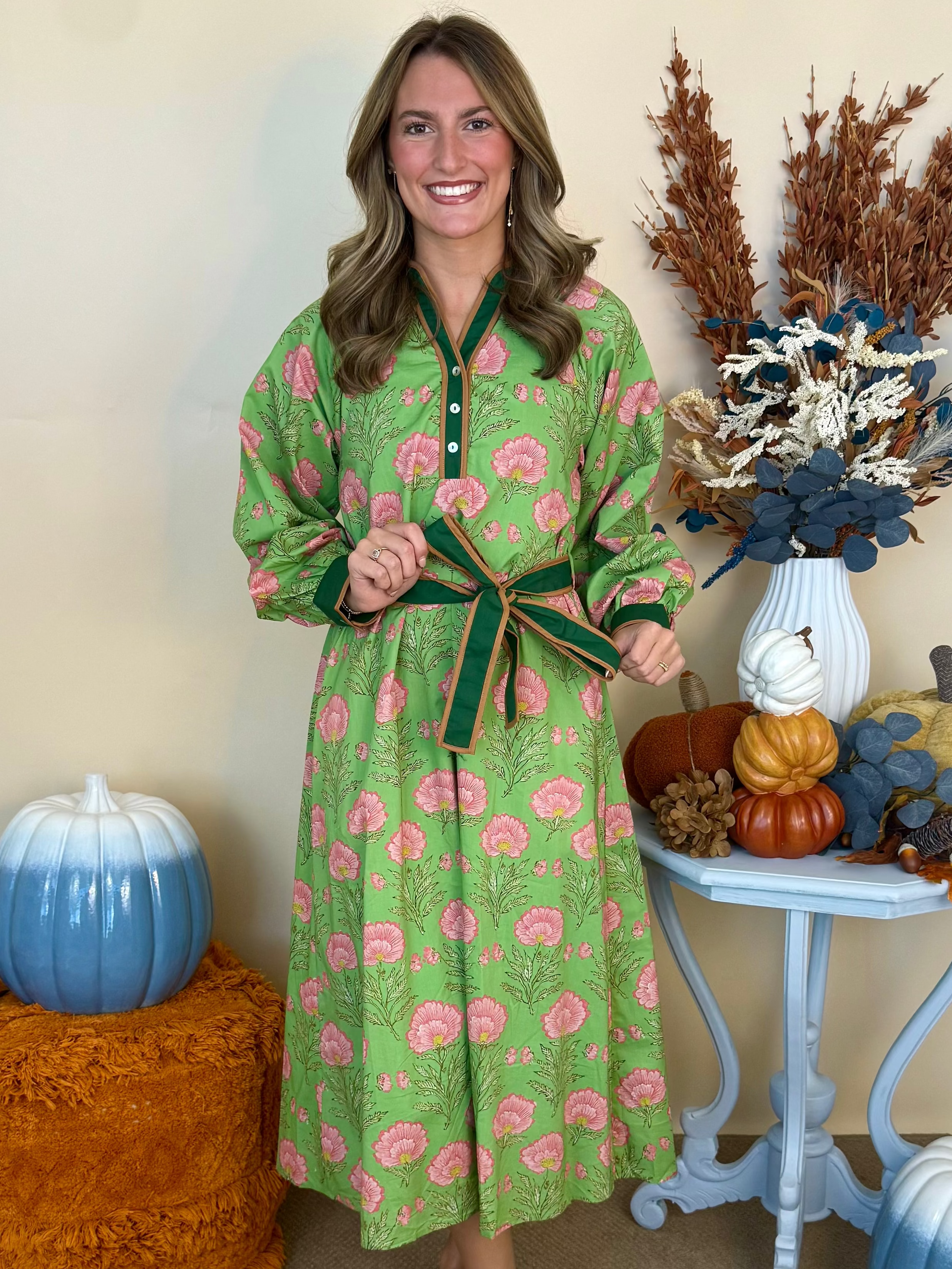 Uptown Charm Apple Green Floral Button Up Midi Dress-Shop-Womens-Boutique-Clothing