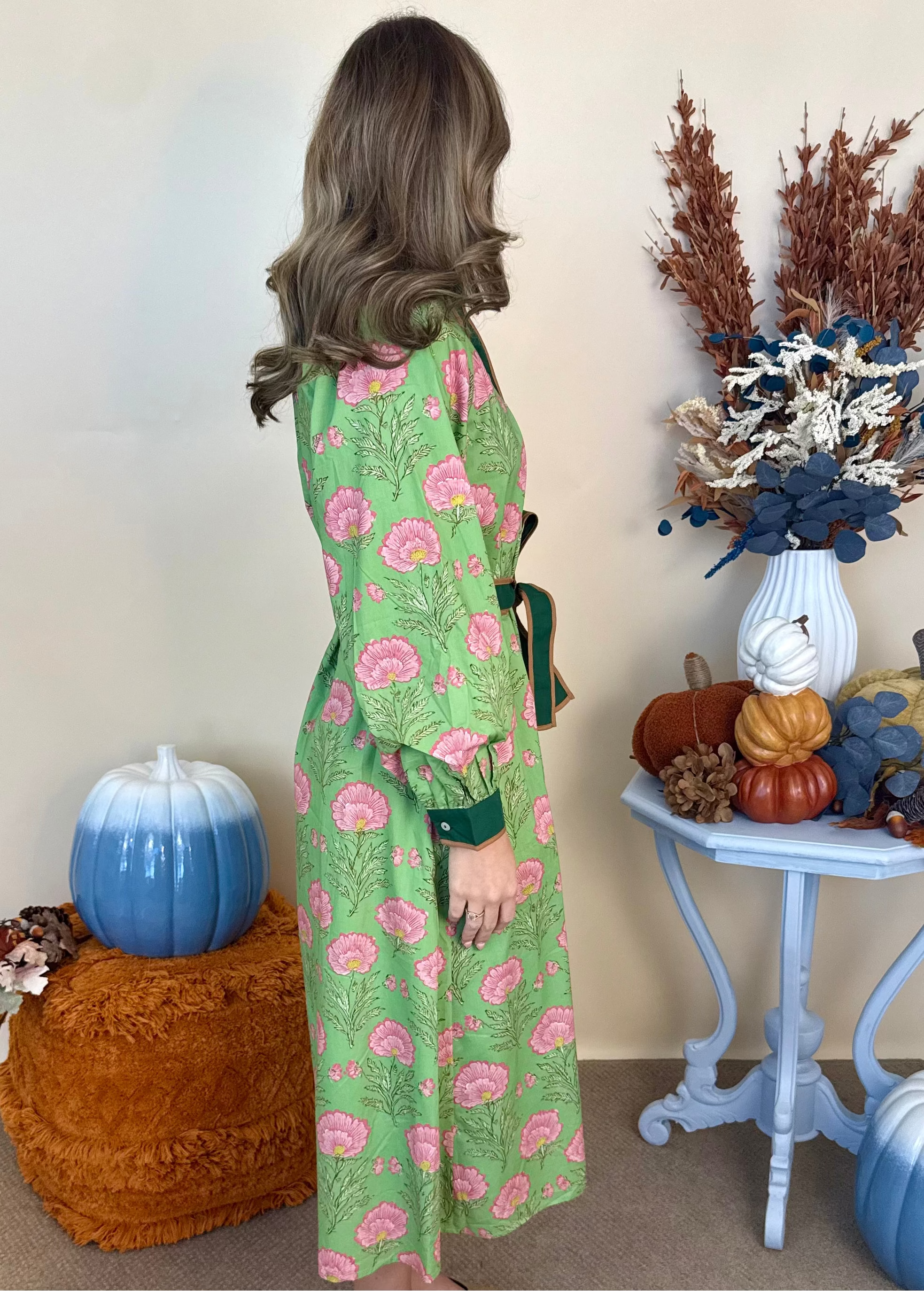 Uptown Charm Apple Green Floral Button Up Midi Dress-Shop-Womens-Boutique-Clothing