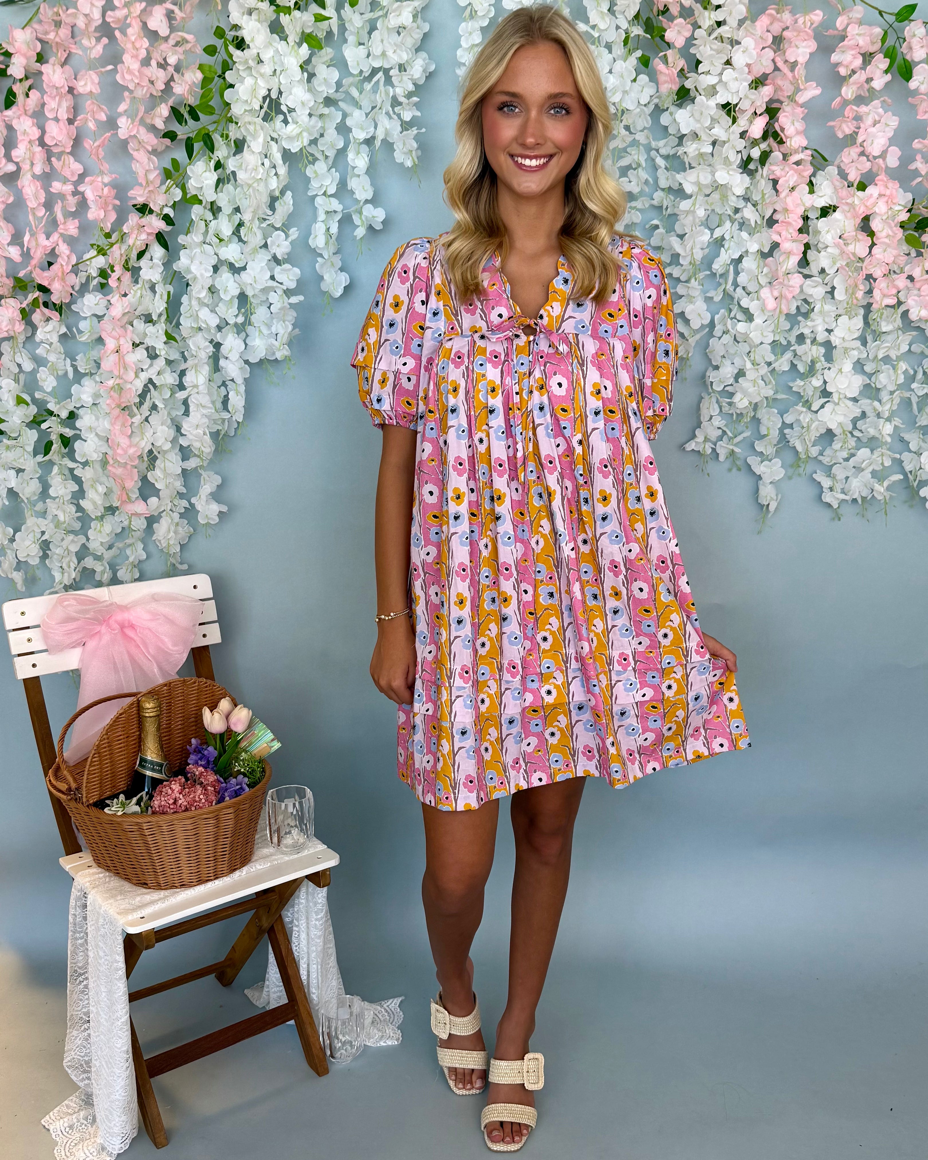 Be Yourself Pink Mix Floral Scallop Dress-Shop-Womens-Boutique-Clothing