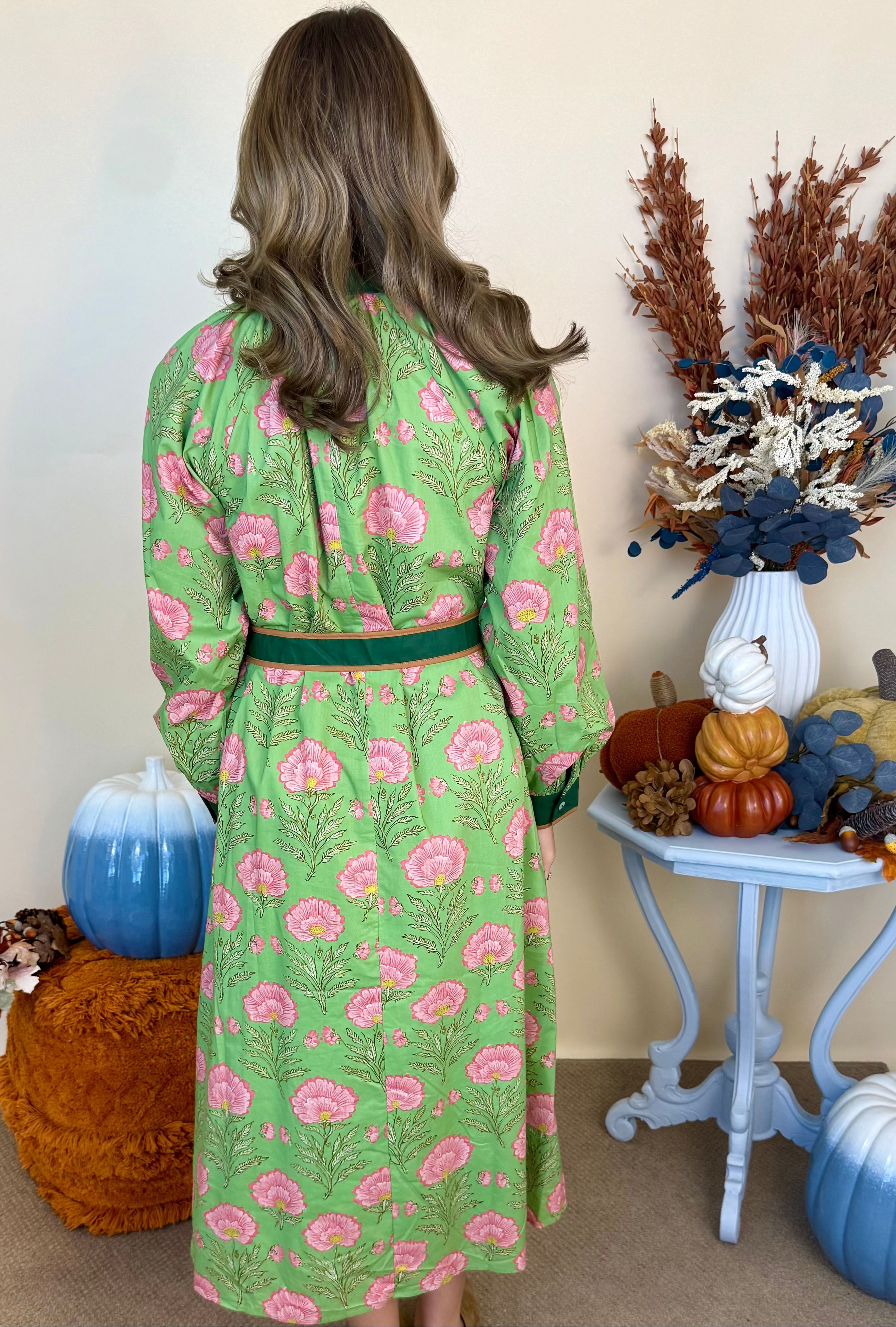 Uptown Charm Apple Green Floral Button Up Midi Dress-Shop-Womens-Boutique-Clothing