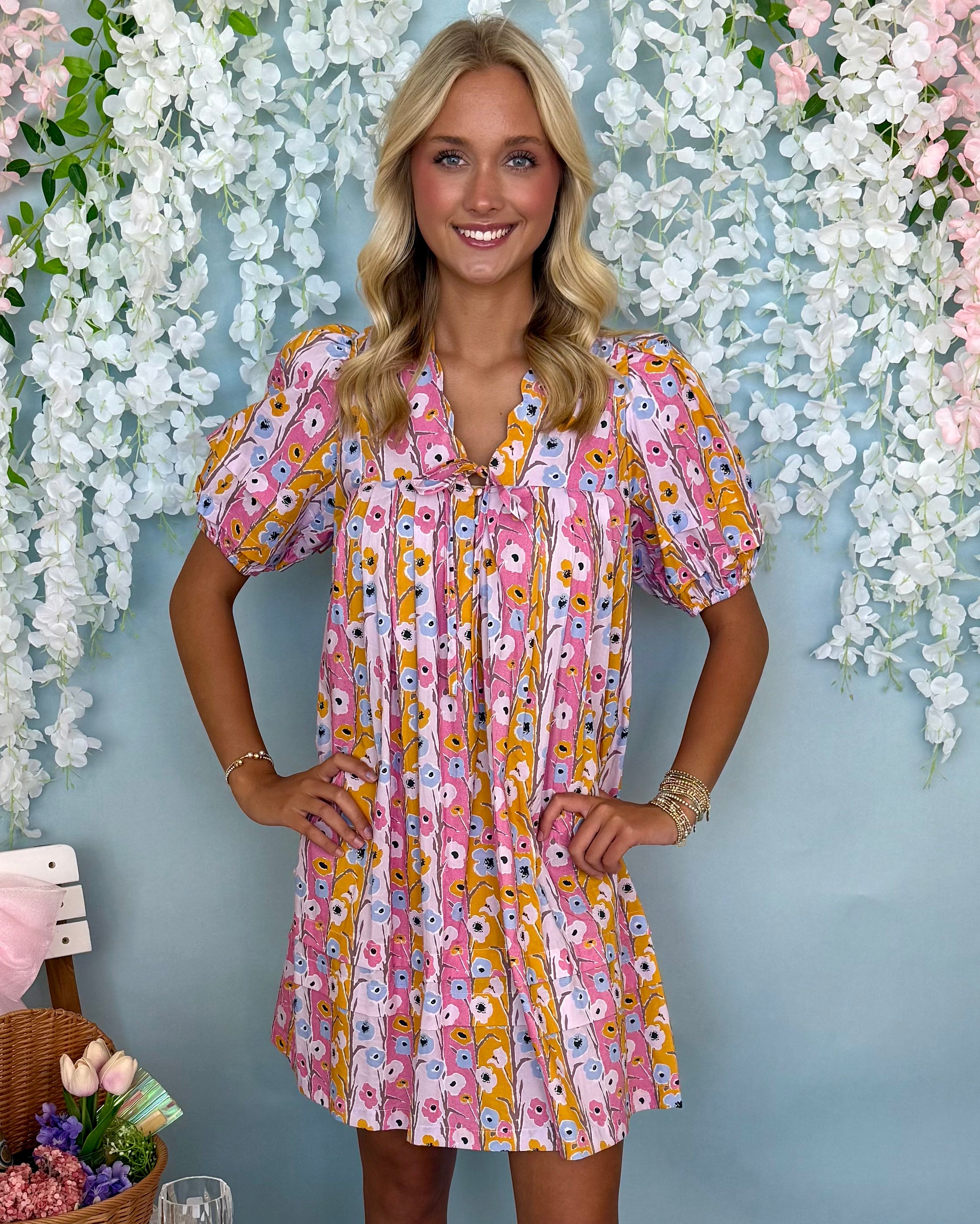 Be Yourself Pink Mix Floral Scallop Dress-Shop-Womens-Boutique-Clothing