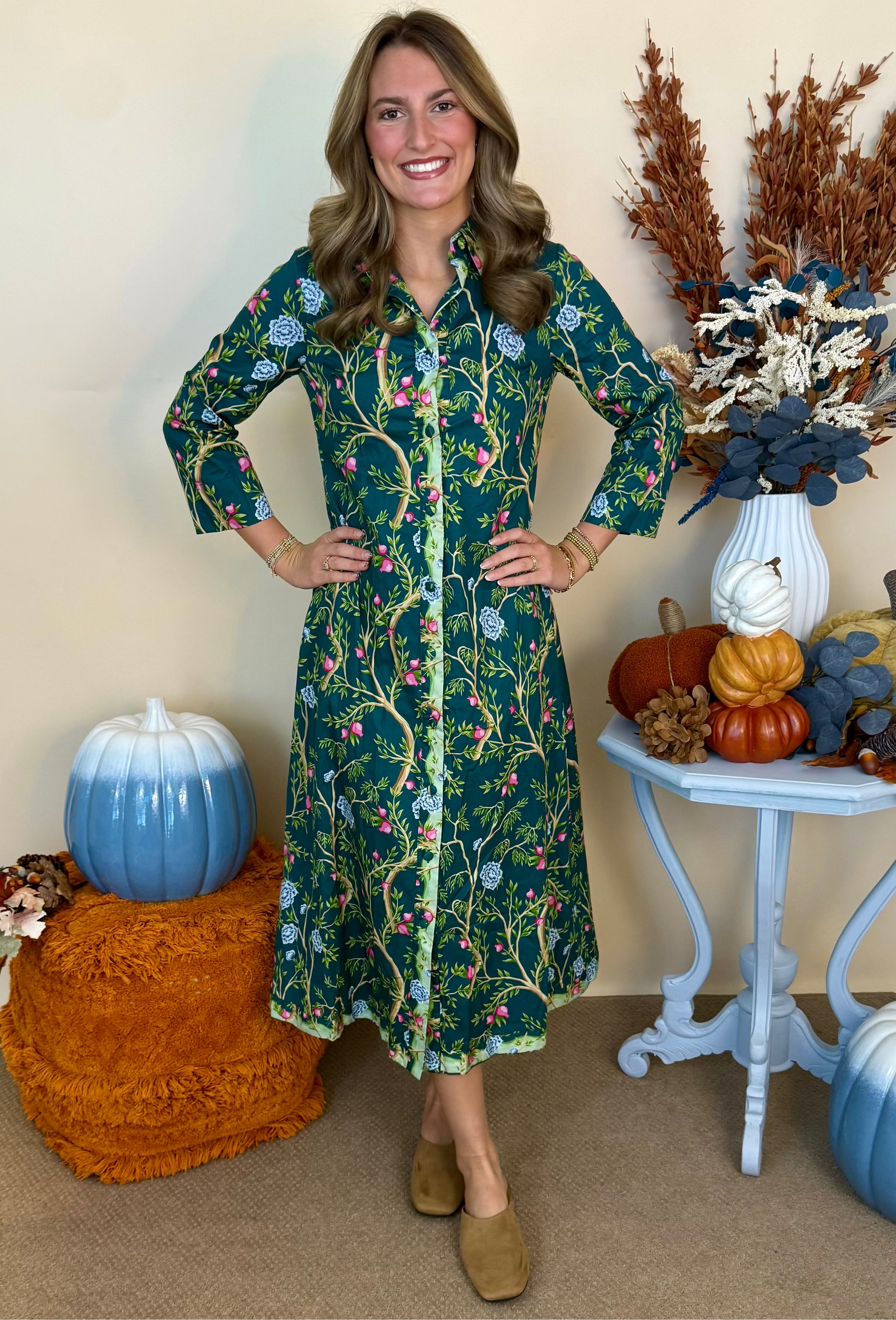 Sixth Street Green Botanical Organza Overlay Midi Dress-Shop-Womens-Boutique-Clothing
