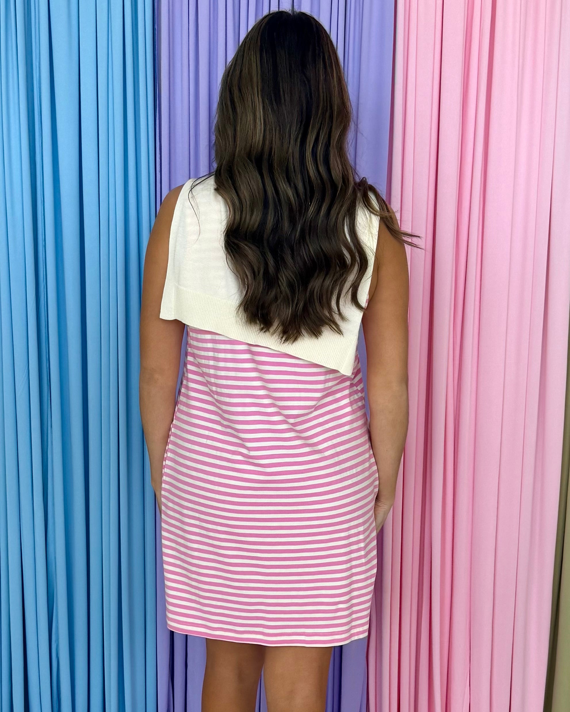 Sweet Treasure Pink Striped Sleeveless Sweater Detail Dress-Shop-Womens-Boutique-Clothing