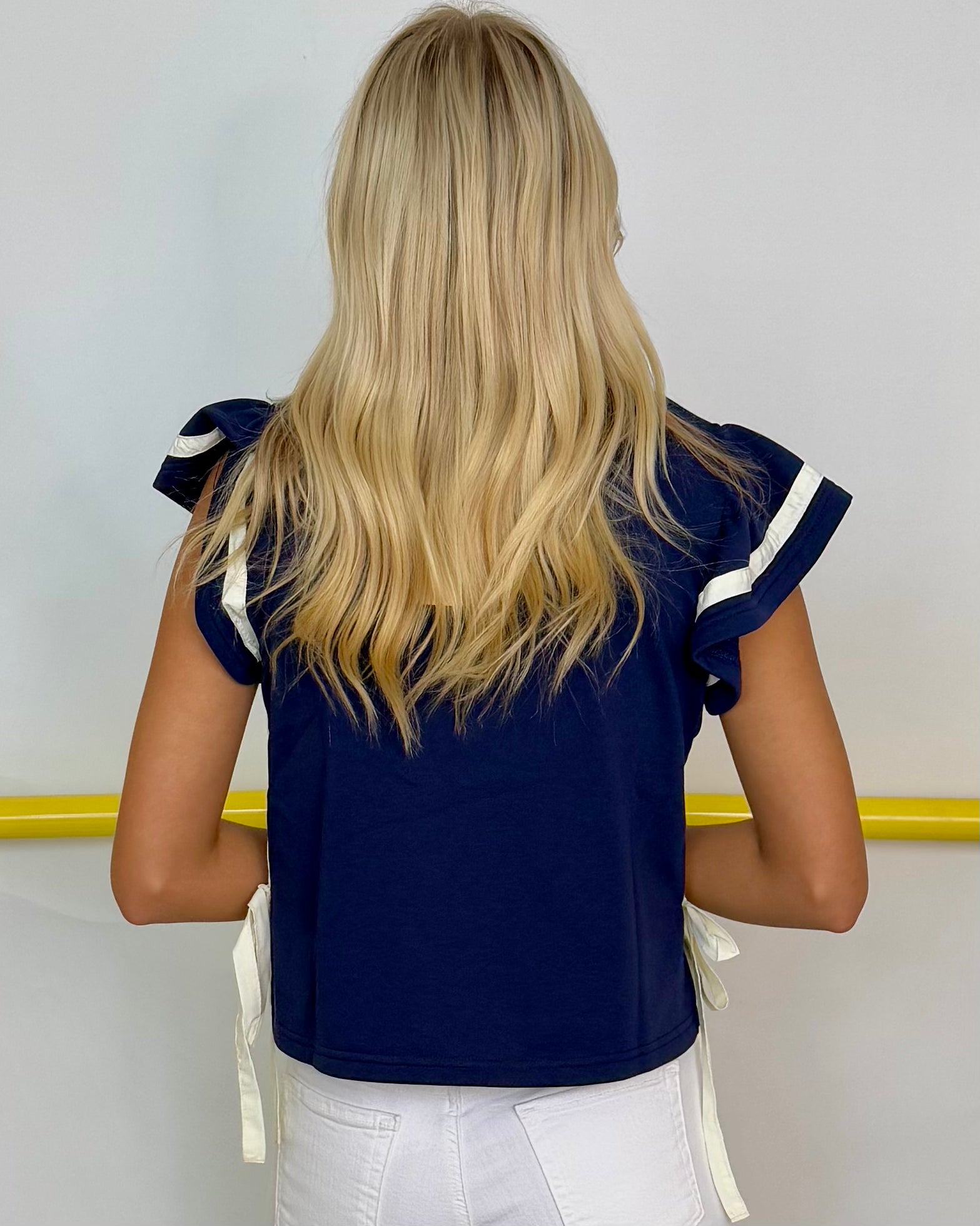 Let's Get Going Navy Flutter Top-Shop-Womens-Boutique-Clothing