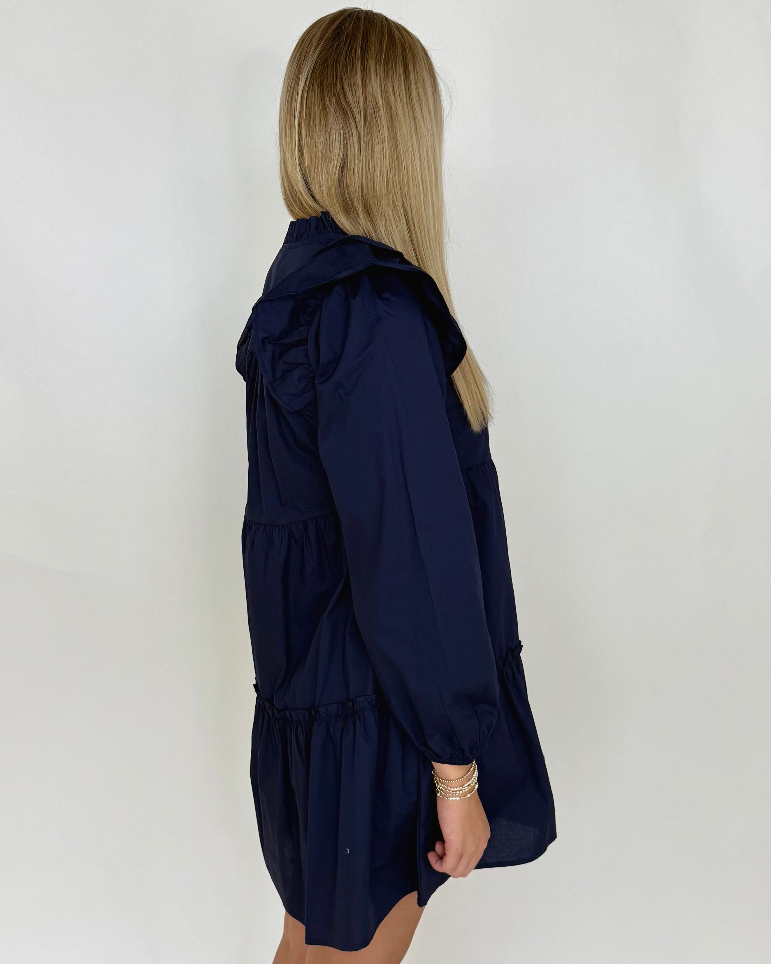 Making Promises Navy Ruffle Dress-Shop-Womens-Boutique-Clothing