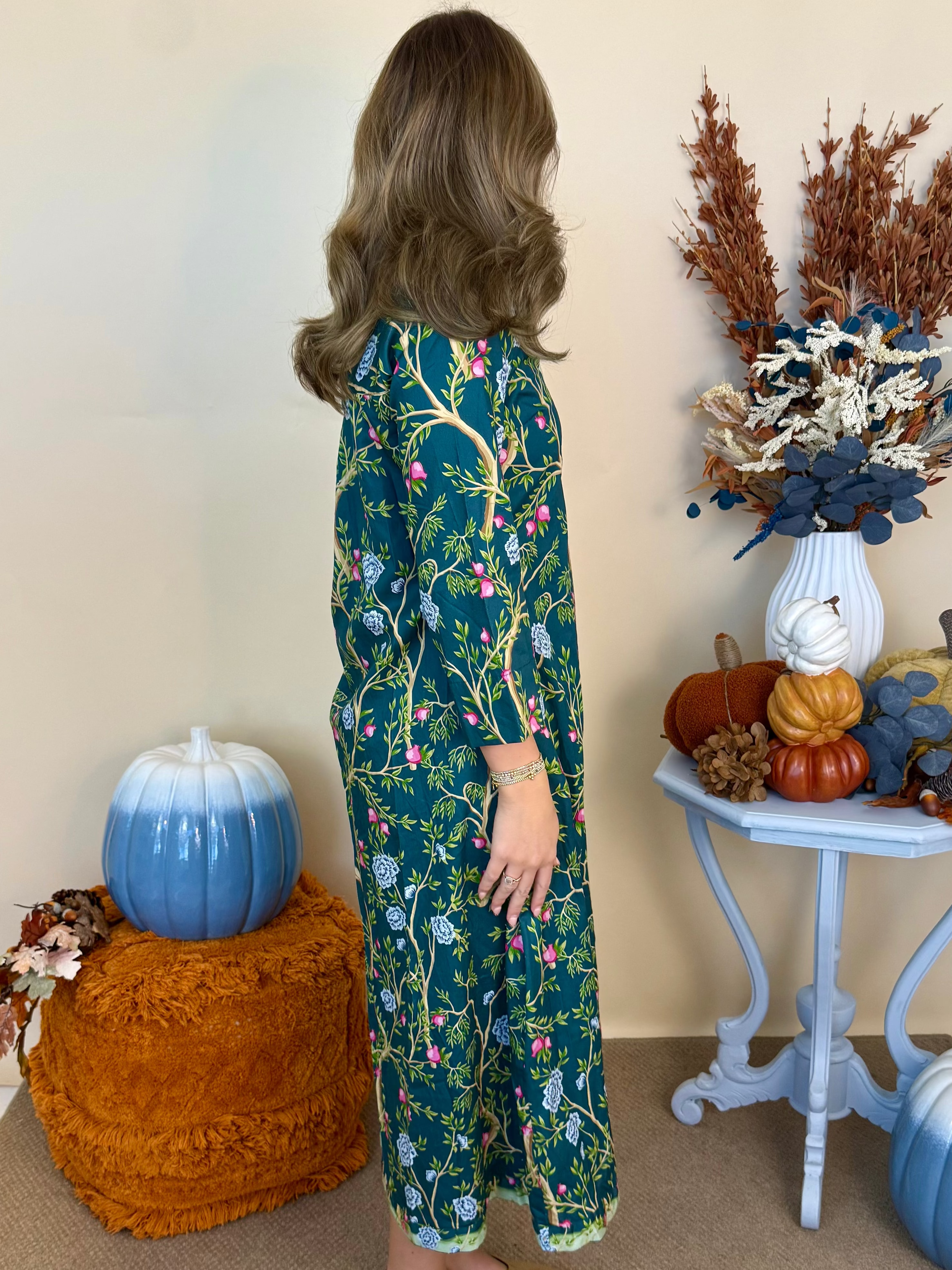 Sixth Street Green Botanical Organza Overlay Midi Dress-Shop-Womens-Boutique-Clothing